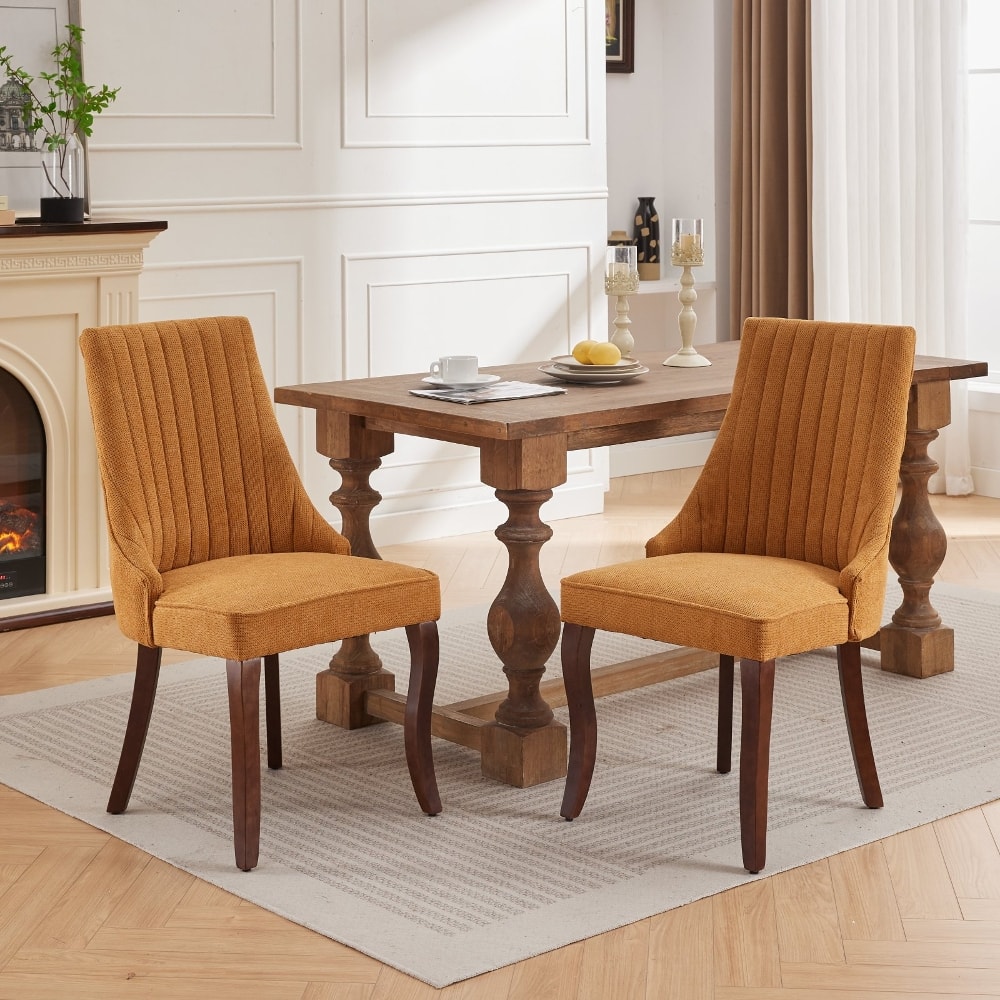 Loheer - Dining Chairs Set of 2 Upholstered High Back Chairs Solid Wood Legs - Gold price history on PriceWatchPro
