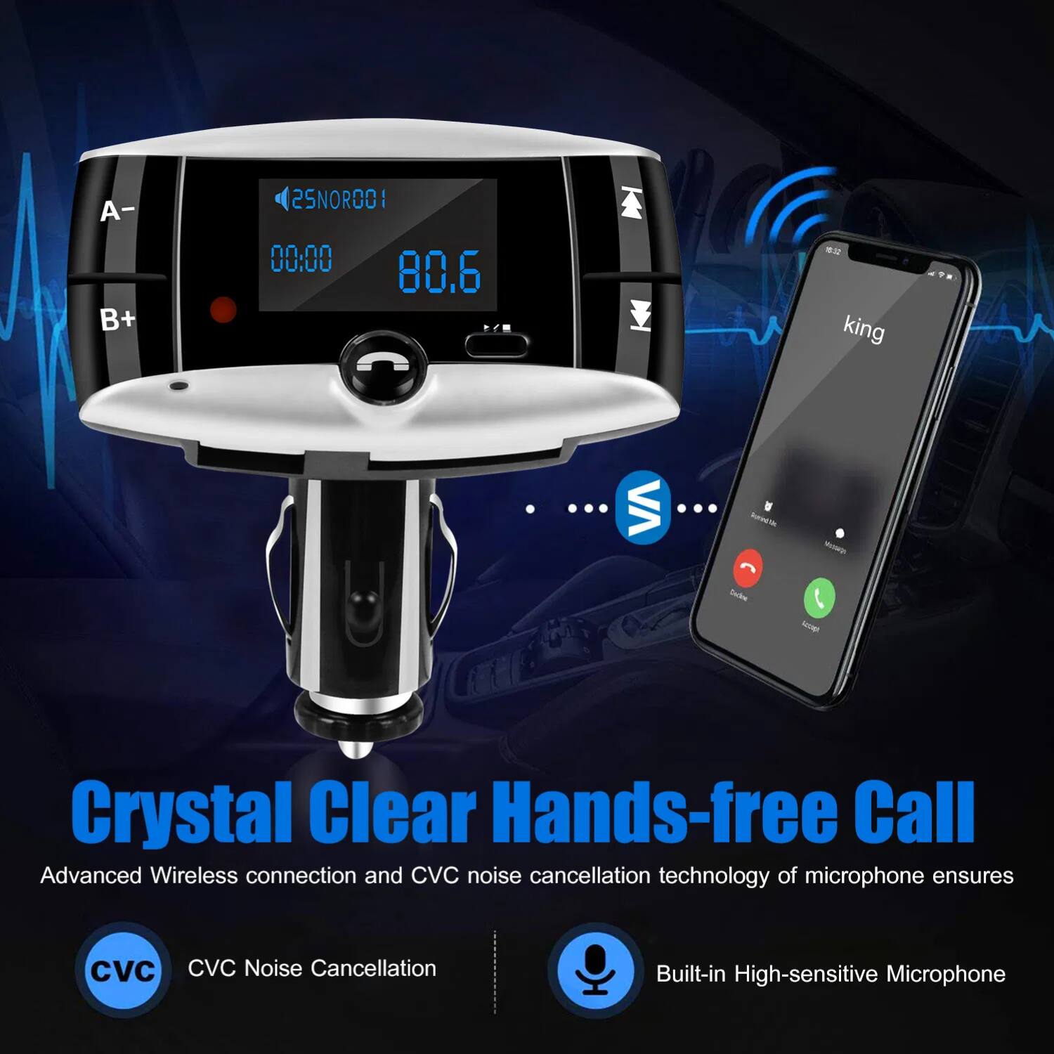 Crystal Clear Hands-free Call

Advanced Wireless connection and CVC noise cancellation technology of microphone ensures

CVC Noise Cancellation

Built-in High-sensitive Microphone