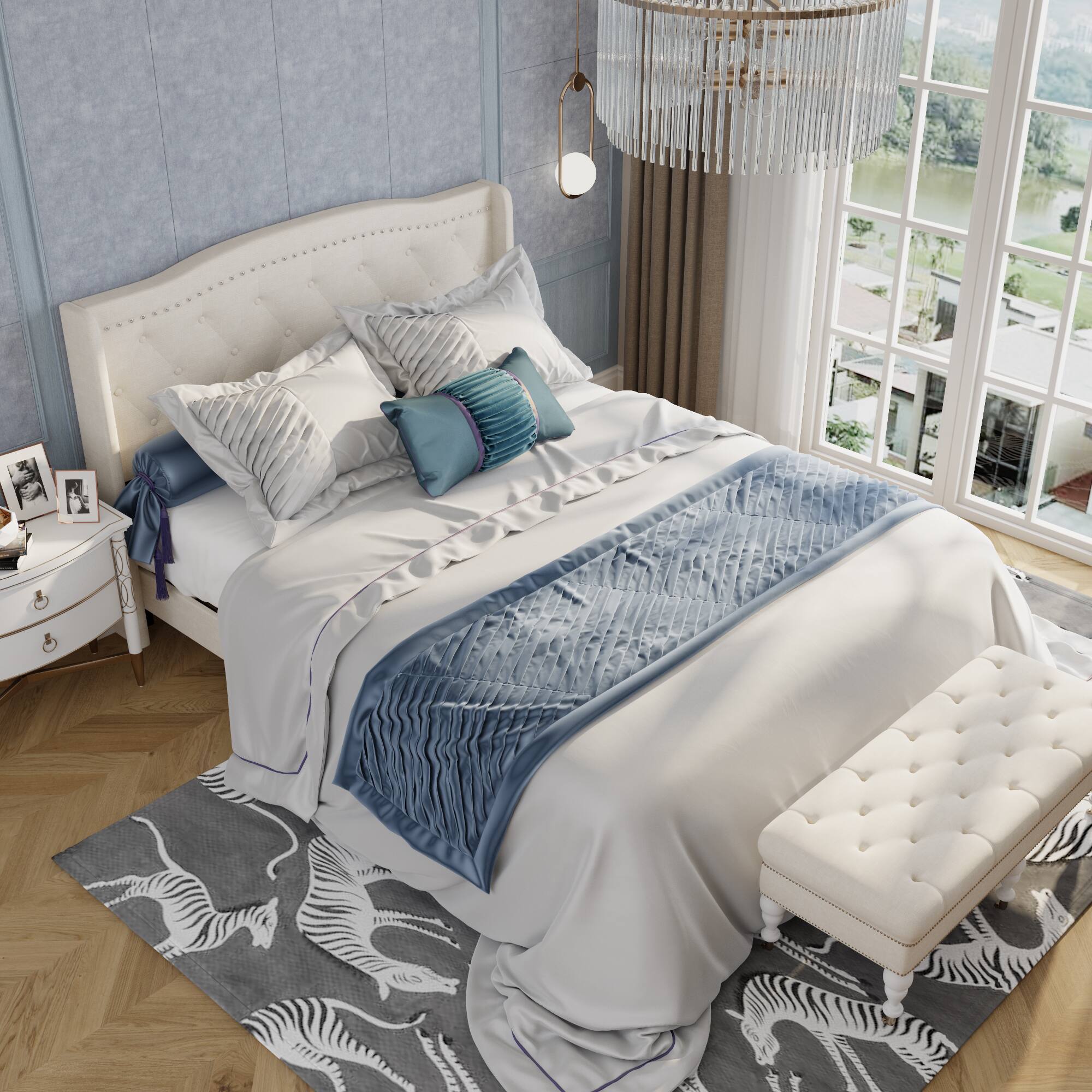 Alt View 2. Famapy - Famapy Upholstered Bed Frame - Heavy - Duty 10 - Slat Support & Thick Plywood for Stable Sleep - White.