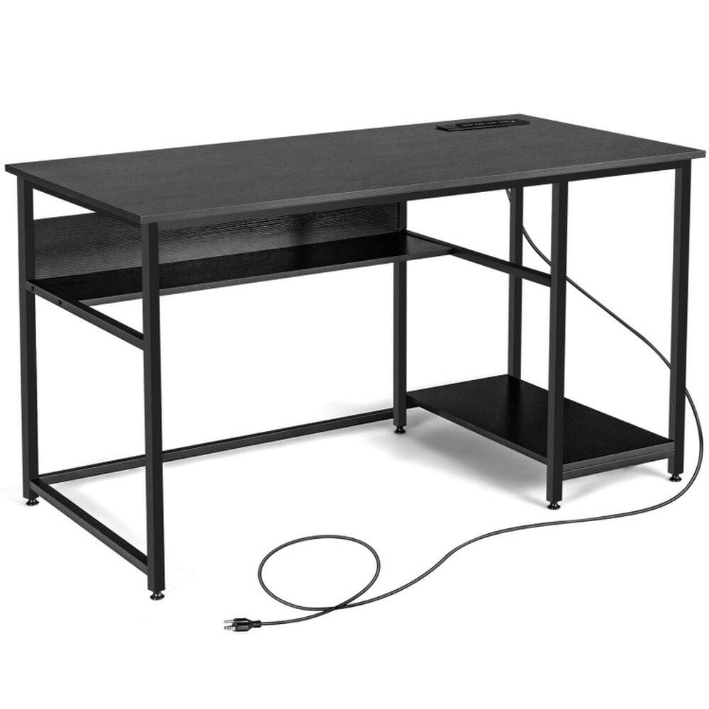Alt View 2. Resenkos - 55 Inch Computer Desk with Power Outlets and USB Ports for Home and Office-Black, Home Office Desks - Black.