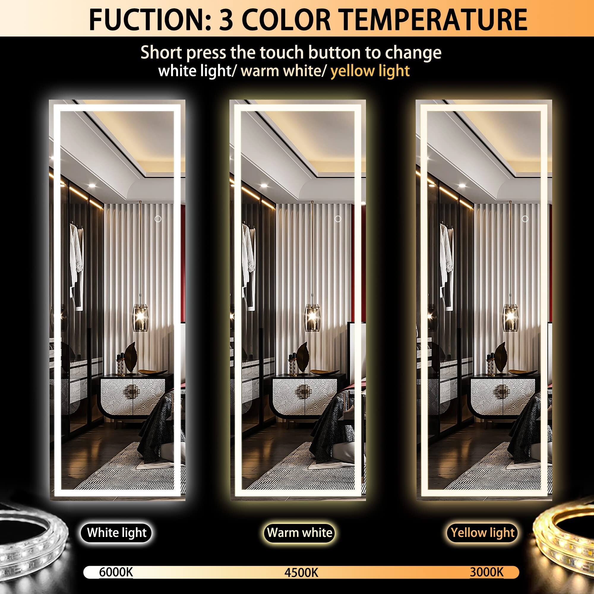 **FUNCTION: 3 COLOR TEMPERATURE**

Short press the touch button to change white light/warm white/yellow light

- White light: 6000K
- Warm white: 4500K
- Yellow light: 3000K