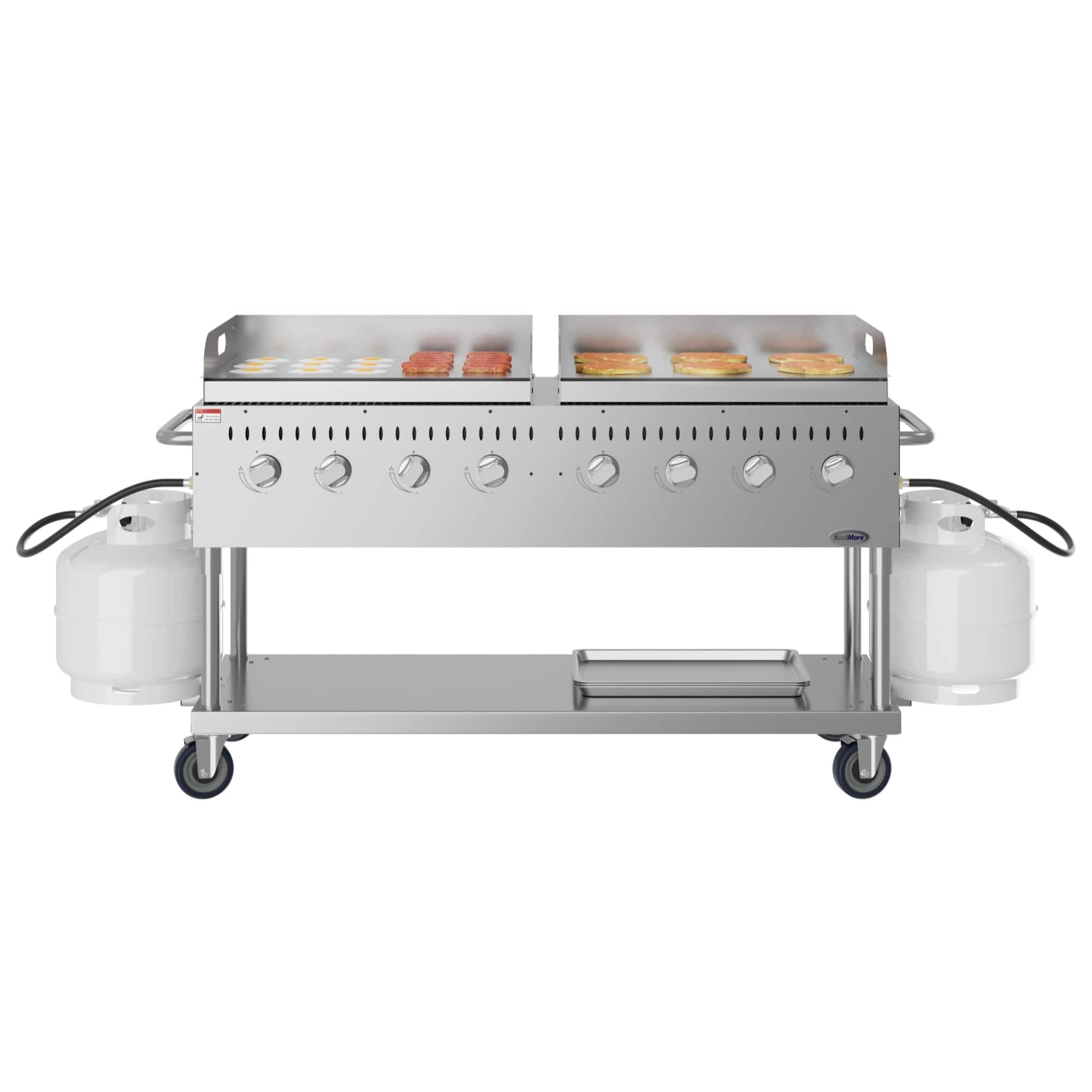 Koolmore - 60 in. 8-Burner Commercial Outdoor Propane Gas Grill with Two 30 in. Griddles in Stainless-Steel, (CGKIT6-G30G30) - Stainless Steel