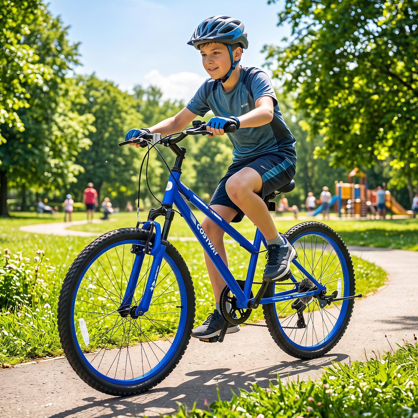 Alt View 1. Costway - Costway 24" Mountain Bike with Adjustable Seat, Front Suspension Fork, Handbrakes - Blue.