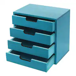 Home Collection - 4-Drawer Desk Organizer – Desktop Storage Cabinet for Office Supplies - Blue