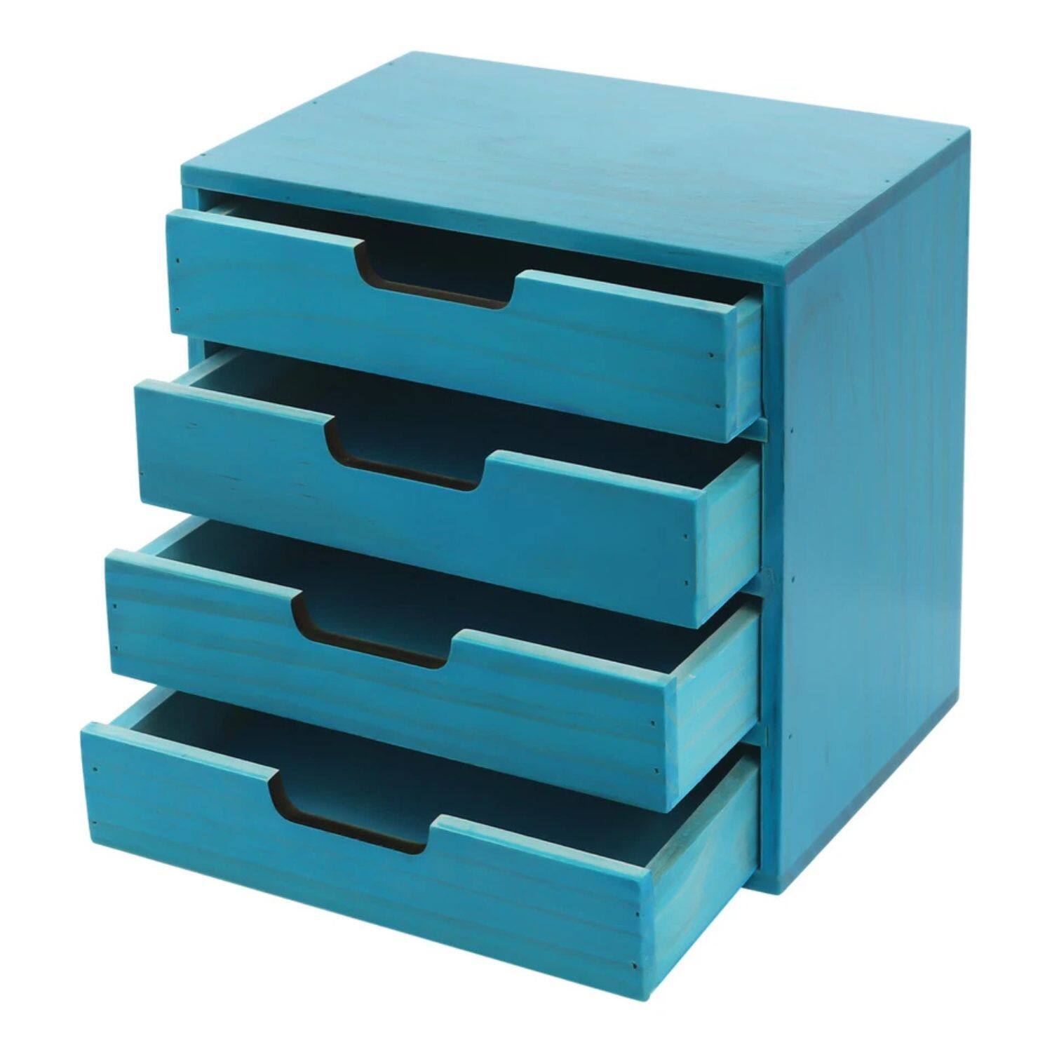 Front. Home Collection - 4-Drawer Blue Desk Organizer – Desktop Storage Cabinet for Office Supplies - Blue.