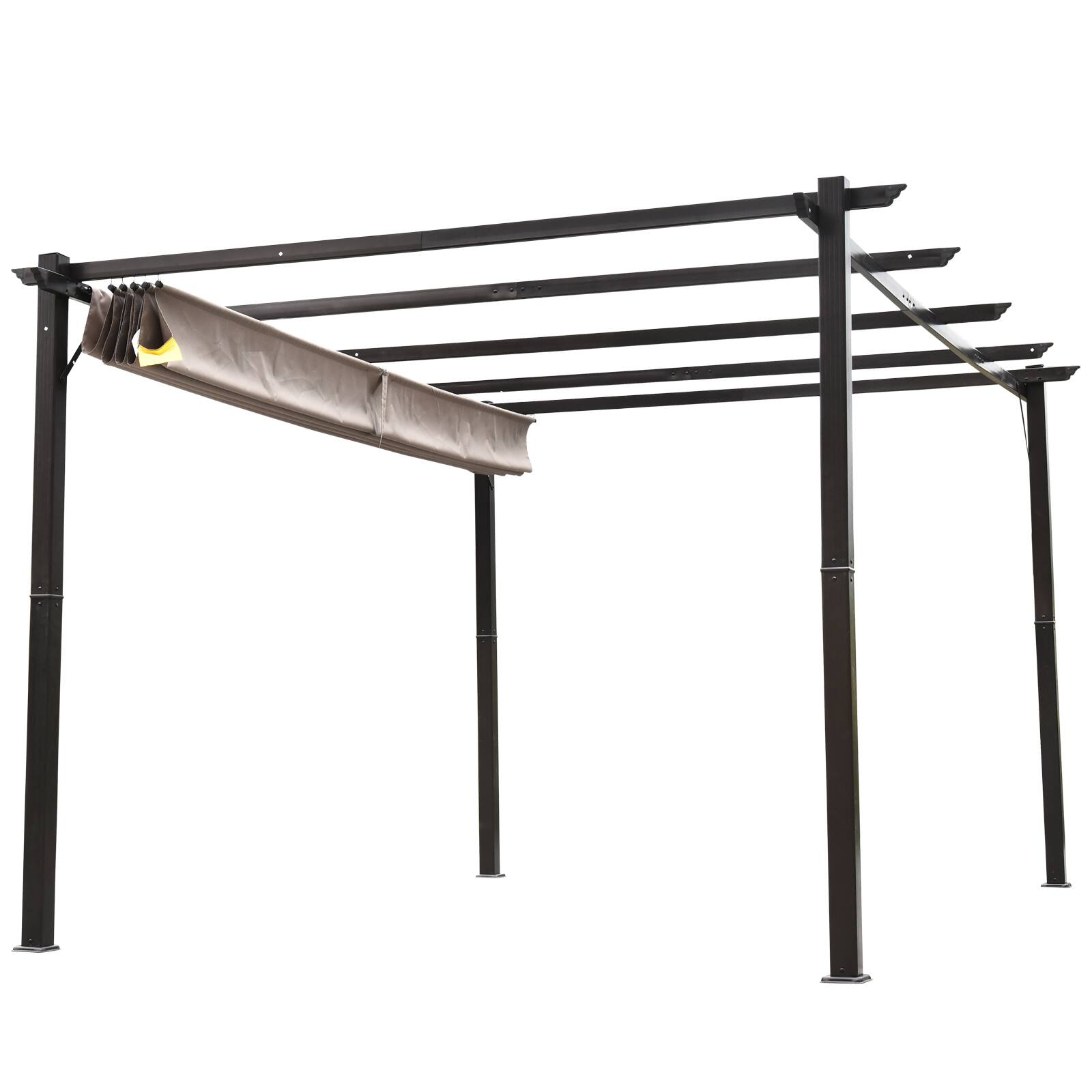 Alt View 6. Outsunny - 10' x 13' Aluminum Patio Pergola with Retractable Pergola Canopy, Backyard Shade Shelter for Porch - Brown.