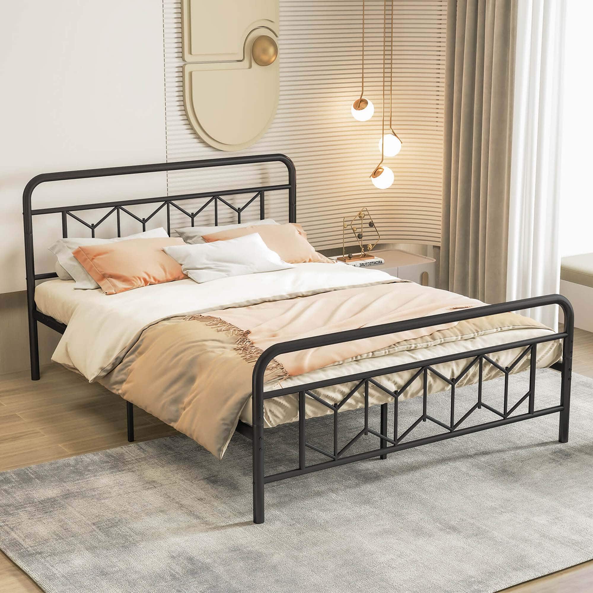 Front. Costway - Costway Queen Size Bed Frame Mattress Foundation with Headboard 12.5" Under-bed Storage - Black.
