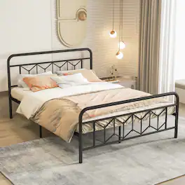 Costway - Queen Size Bed Frame Mattress Foundation with Headboard 12.5" Under-bed Storage - Black
