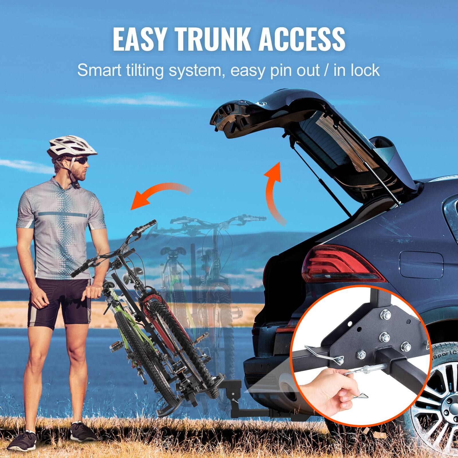 EASY TRUNK ACCESS Smart tilting system, easy pin out / in lock