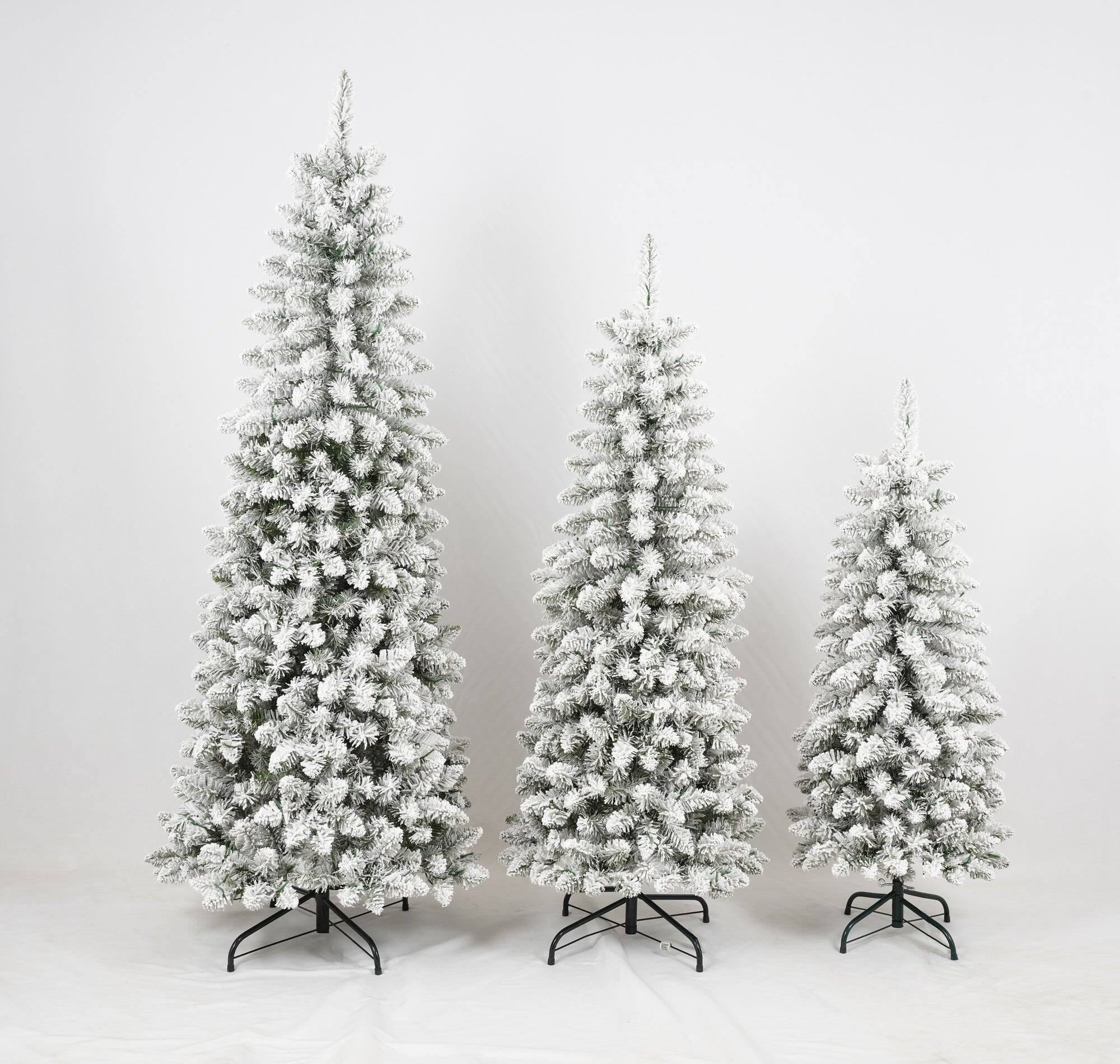Alt View 5. BreeBe - 3 Pcs Flocked Artificial Christmas Tree Set with Lights, 4ft 5ft 6ft Christmas Snow Tree Set - Green,White.