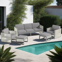 Bestier - 5-Piece Metal Outdoor Patio Conversation Sectional Seating Set with Gray Cushions - Light Gray