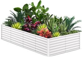 Acekool - Metal Outdoor Raised Garden Bed, Rectangular Powder Coated Steel Planter, Tool-Free Assembly - White
