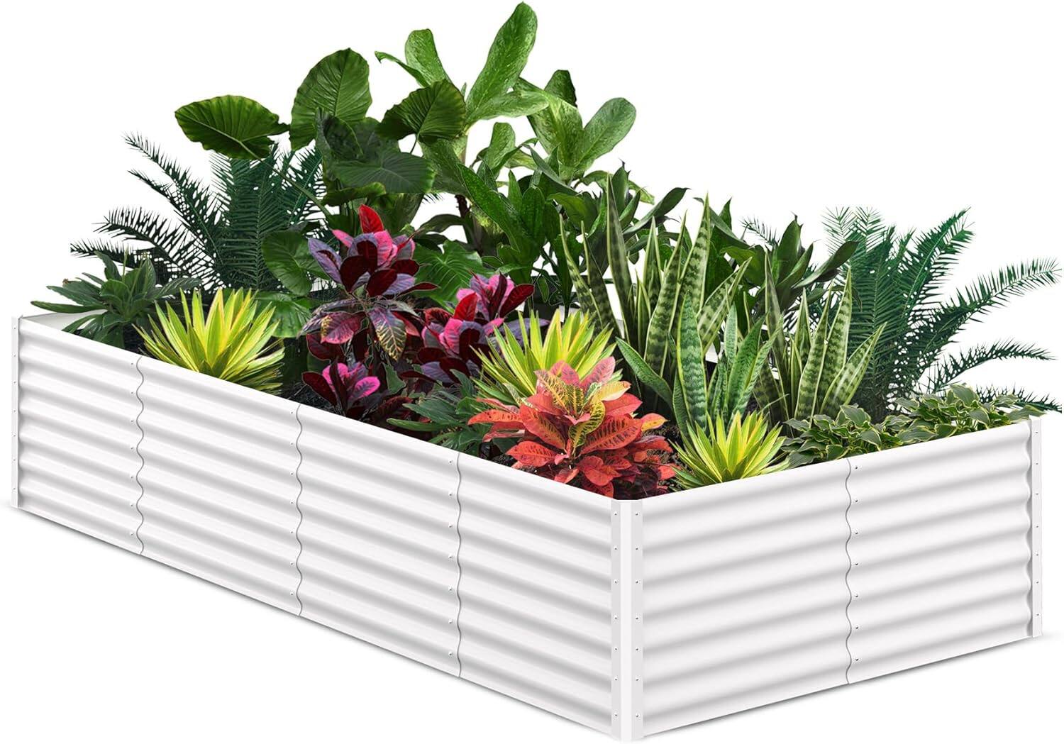 Front. Acekool - White Metal Outdoor Raised Garden Bed, Rectangular Powder Coated Steel Planter, Tool-Free Assembly - White.