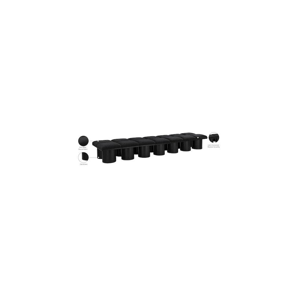 Alt View 2. Meridian Furniture - Pavilion Black Boucle Fabric Bench - Black Boucle Fabric.
