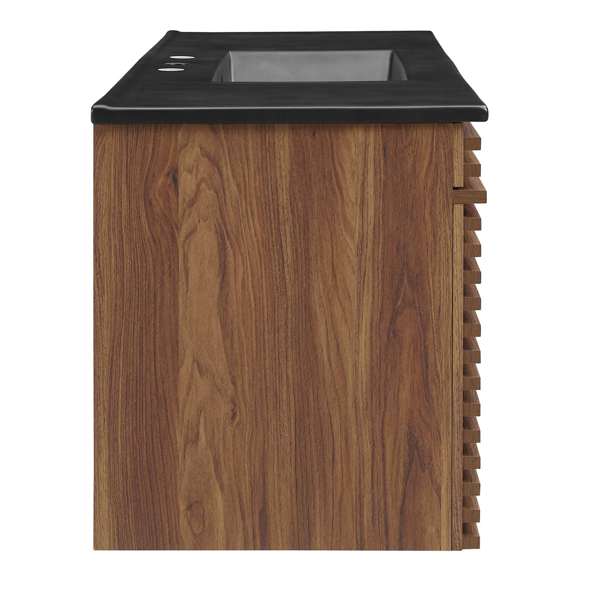 Alt View 1. Modway - Render 48" Wall-Mount Bathroom Vanity Basin Included by Modway - Walnut Black.