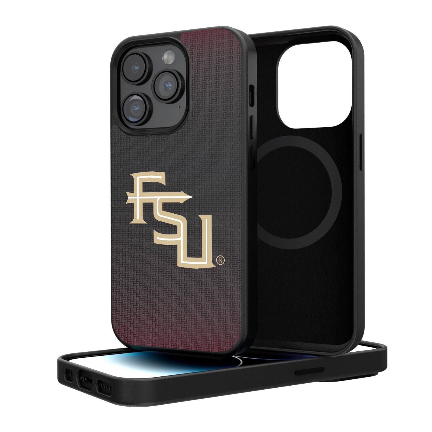 Front. Keyscaper - Florida State Seminoles Linen Logo iPhone Magnetic Bump Case - 15 - Black.