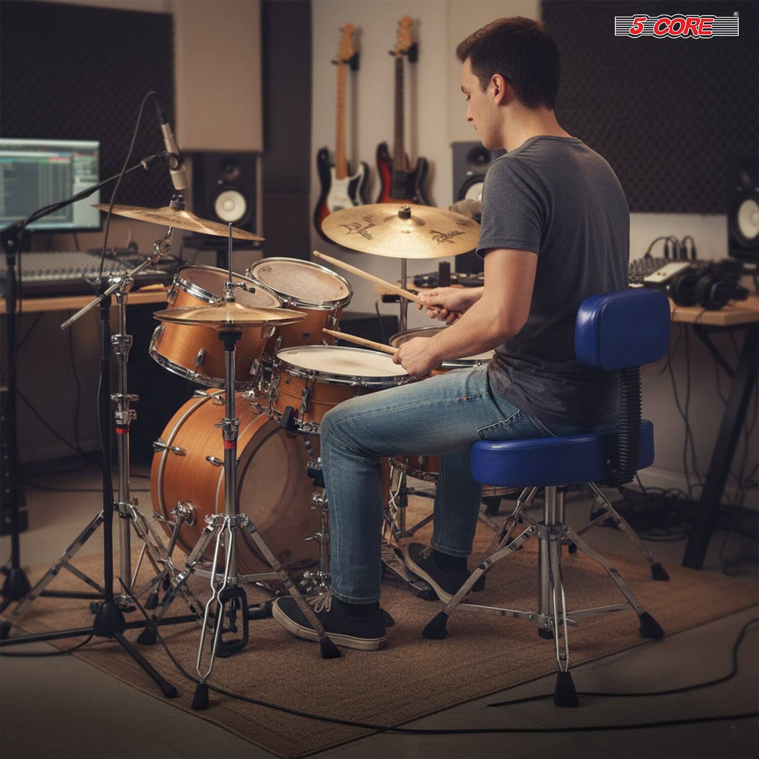 Alt View 5. 5 CORE - 5Core Drum Throne 4" Cushion Padded Stool w Backrest Airlift Height Adjustable Chair w 441Lb Capcity.