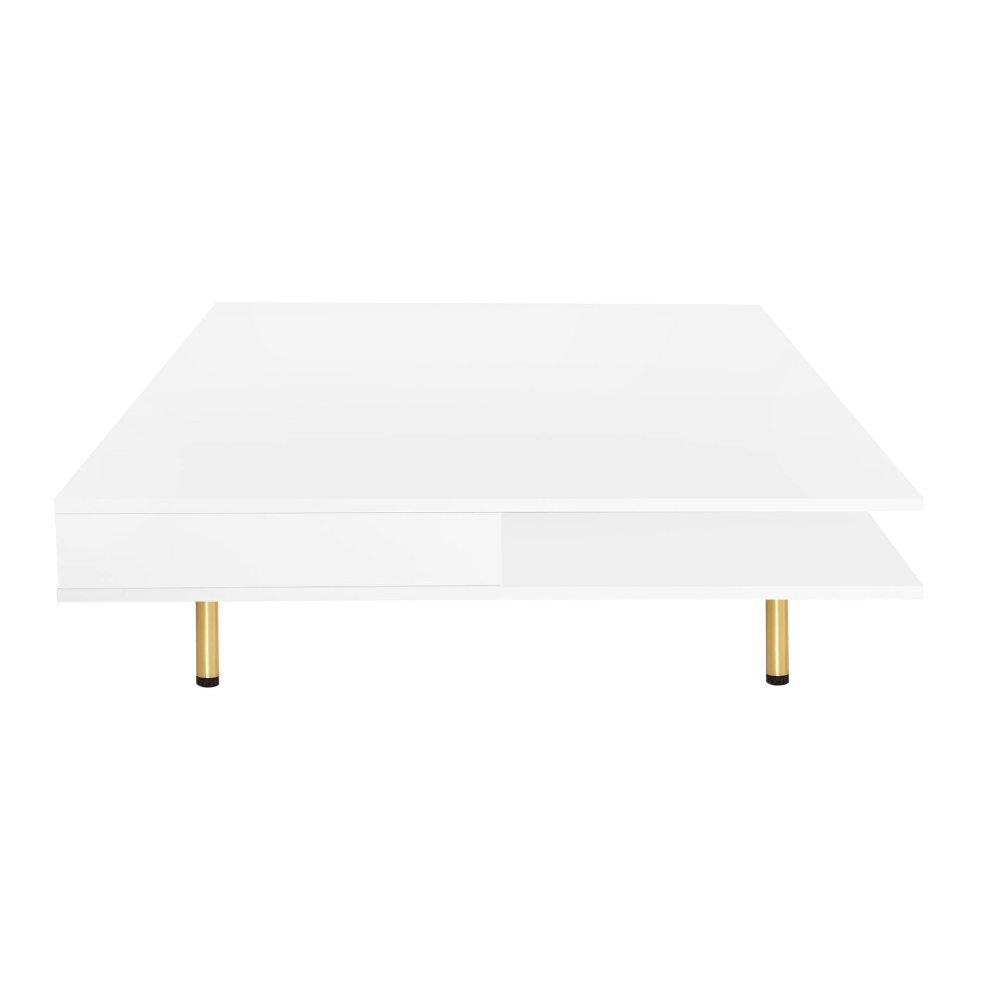 Alt View 5. GOODSILO - Elegant High Gloss Square Coffee Table with Golden Legs and Dual Drawers for Modern Living Room Décor - White.