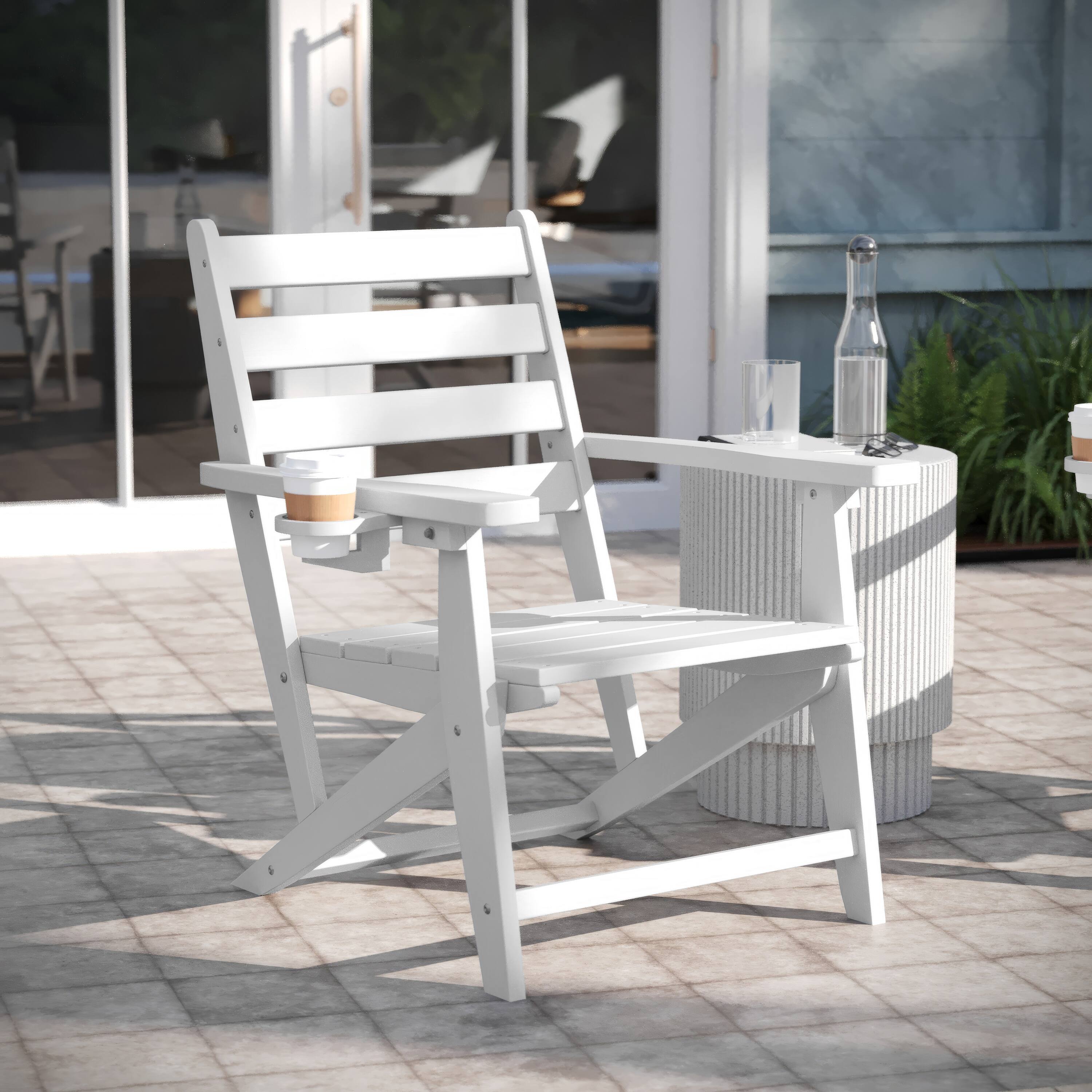 Alt View 1. Emma + Oliver - Arcata Adirondack Dining Chair with Fold Out Cup Holder, Weather Resistant Recycled HDPE Adirondack Chair - White.