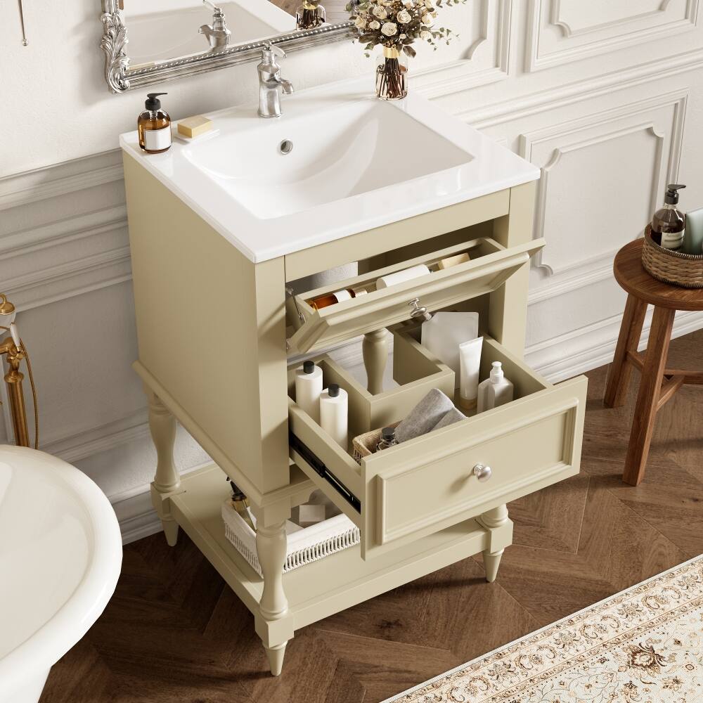 Angle. Loheer - Loheer 20 inch bathroom vanity with sink Beige Bathroom Cabinet Retro Style - Beige.