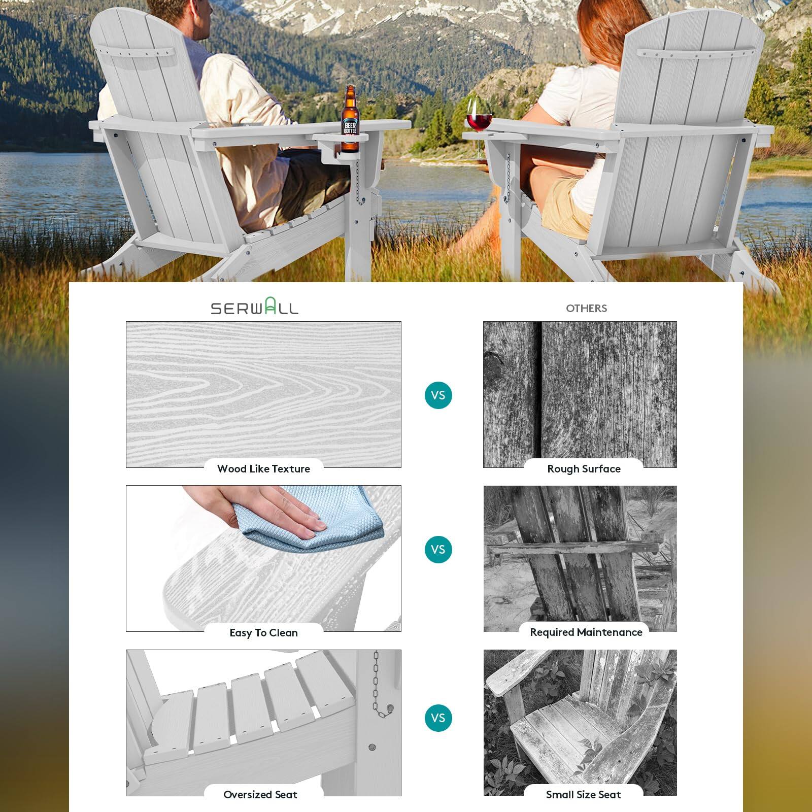 SERWALL vs OTHERS

Wood Like Texture vs Rough Surface

Easy To Clean vs Required Maintenance

Oversized Seat vs Small Size Seat