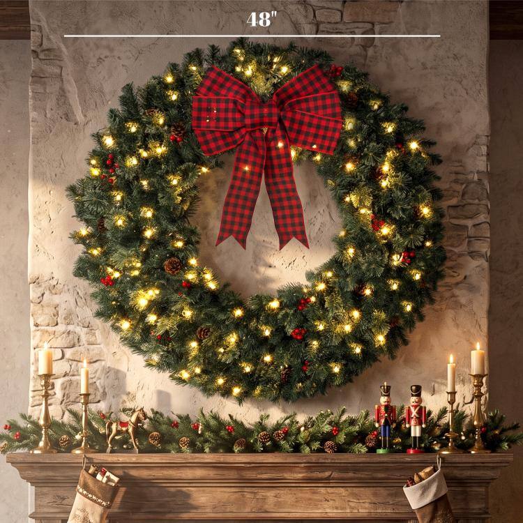 Alt View 3. PULUZ - 48 in Pre-Lit Crestwood Spruce Artificial Christmas Wreath - Green.