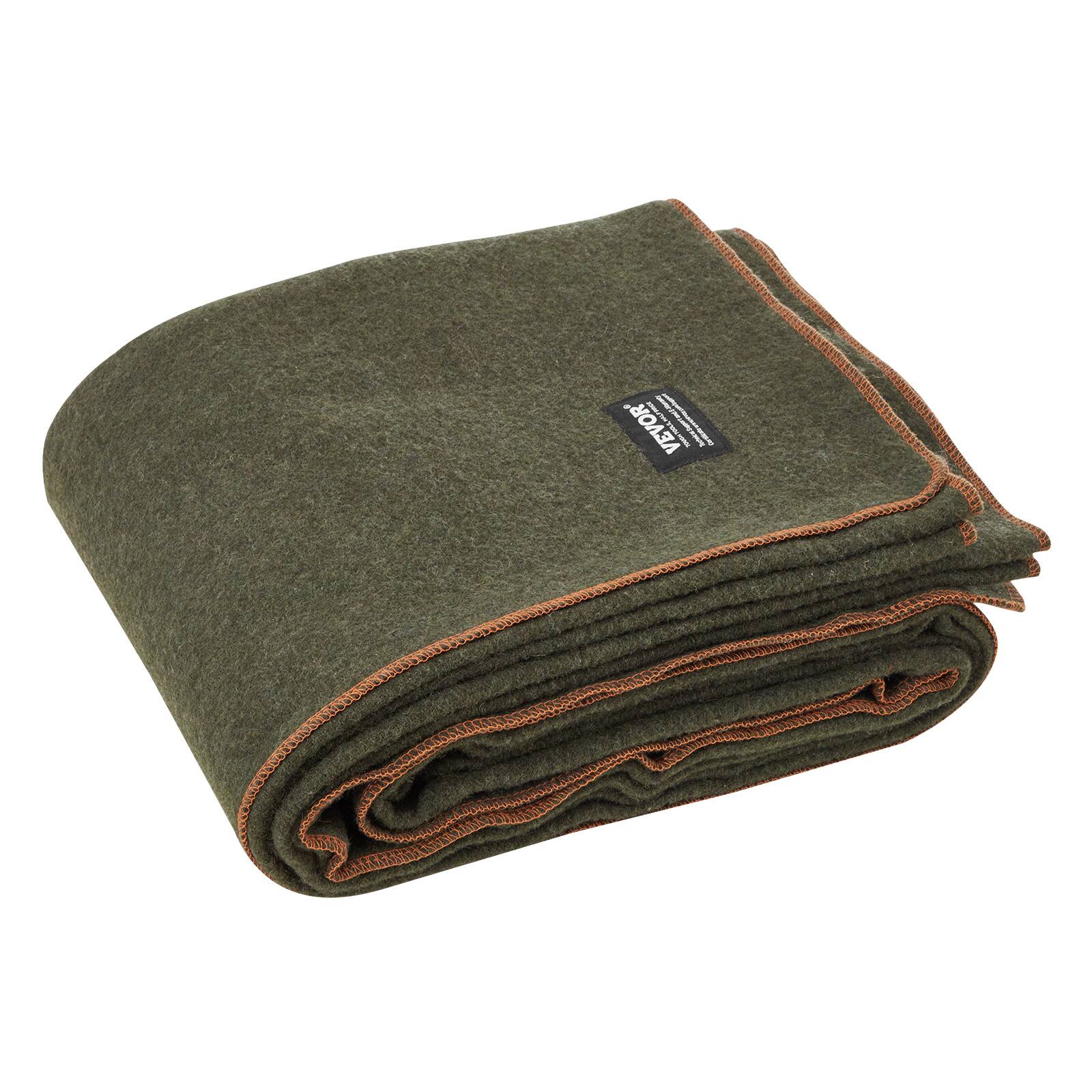 Alt View 5. VEVOR - Wool Camping Blanket, Large Warm Stadium Blanket, Waterproof & Windproof, Flame Retardant, Great for Outdoors, Picnics - Army green.