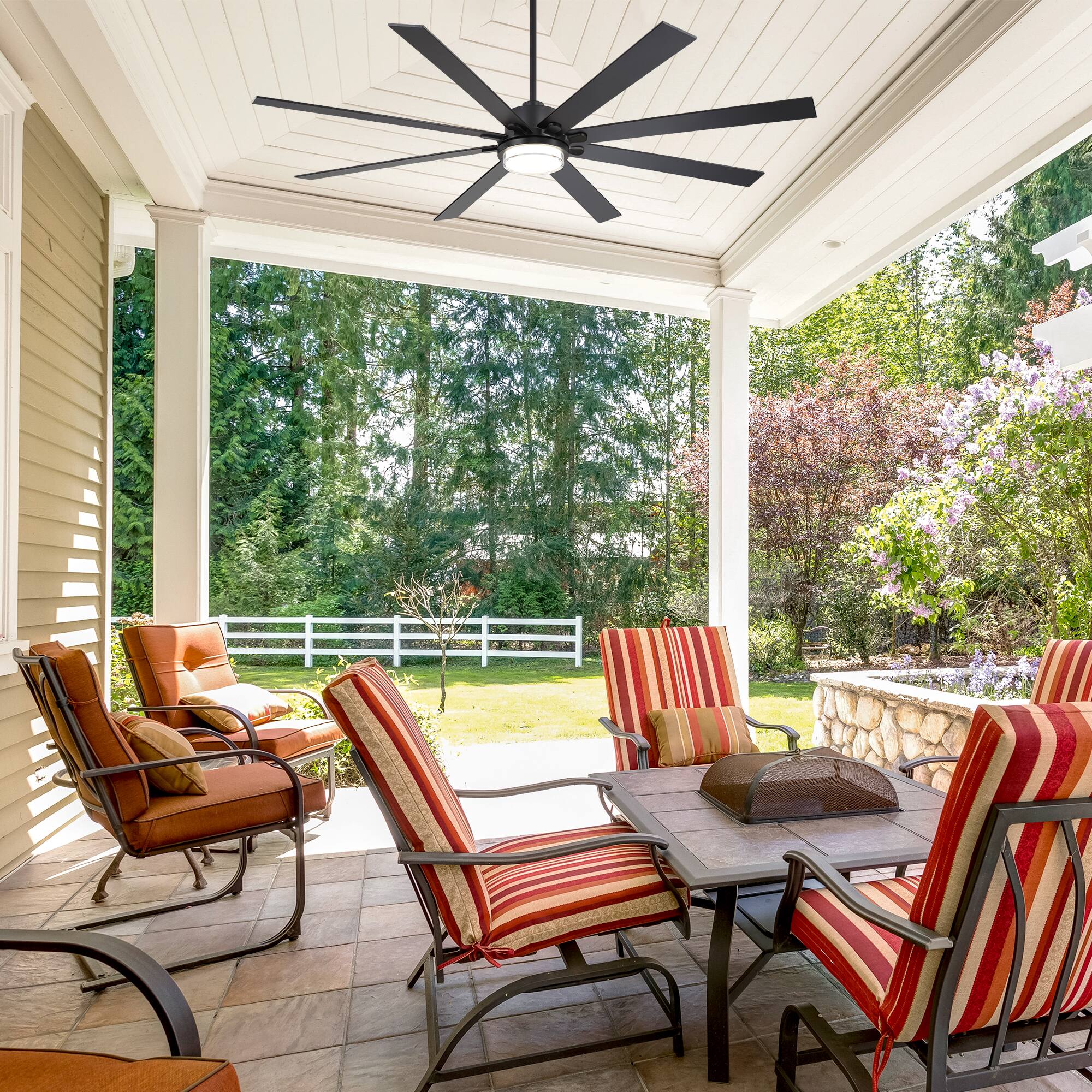 Breezary 80 Inch LED Ceiling Fan with Light, 8 Plywood Blades, DC Motor ...