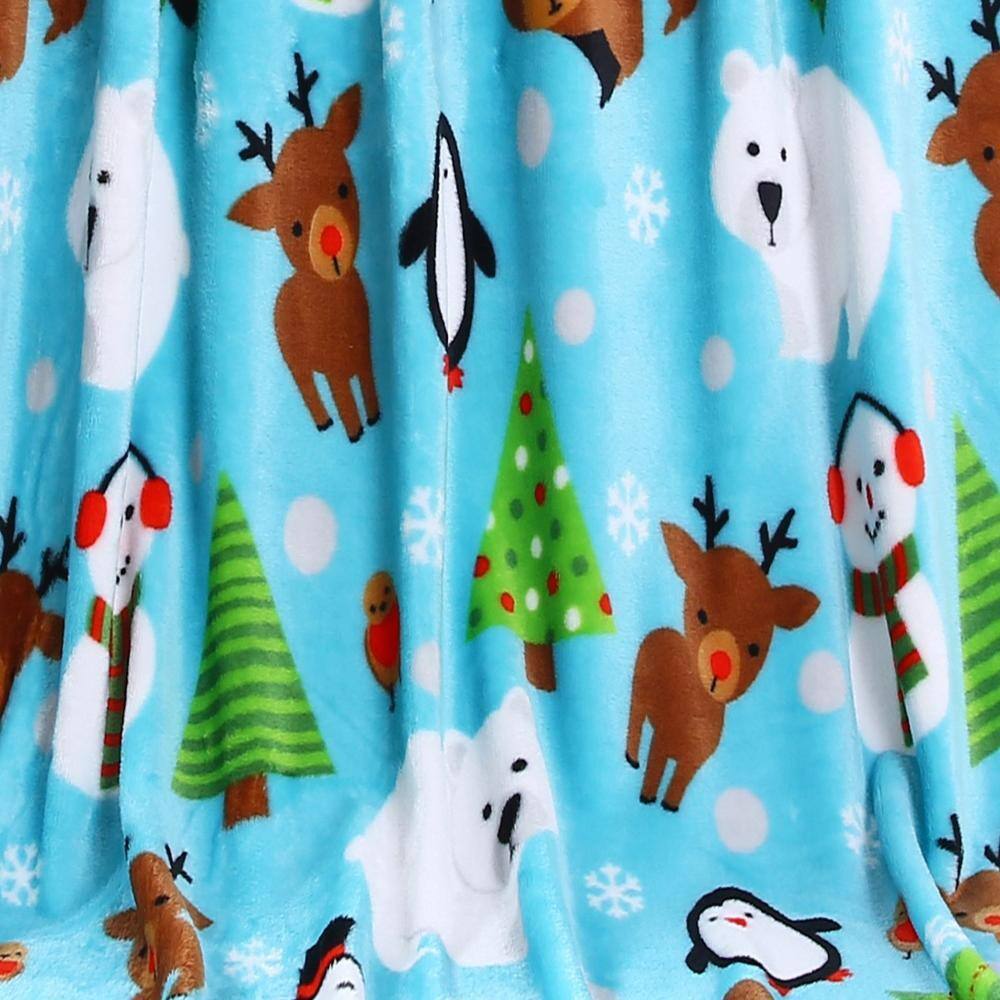 Alt View 3. Noble House - Plazatex Holiday Pals Micro plush Design All Season Blue Color 50" X 60" Throw Blanket - Light blue.
