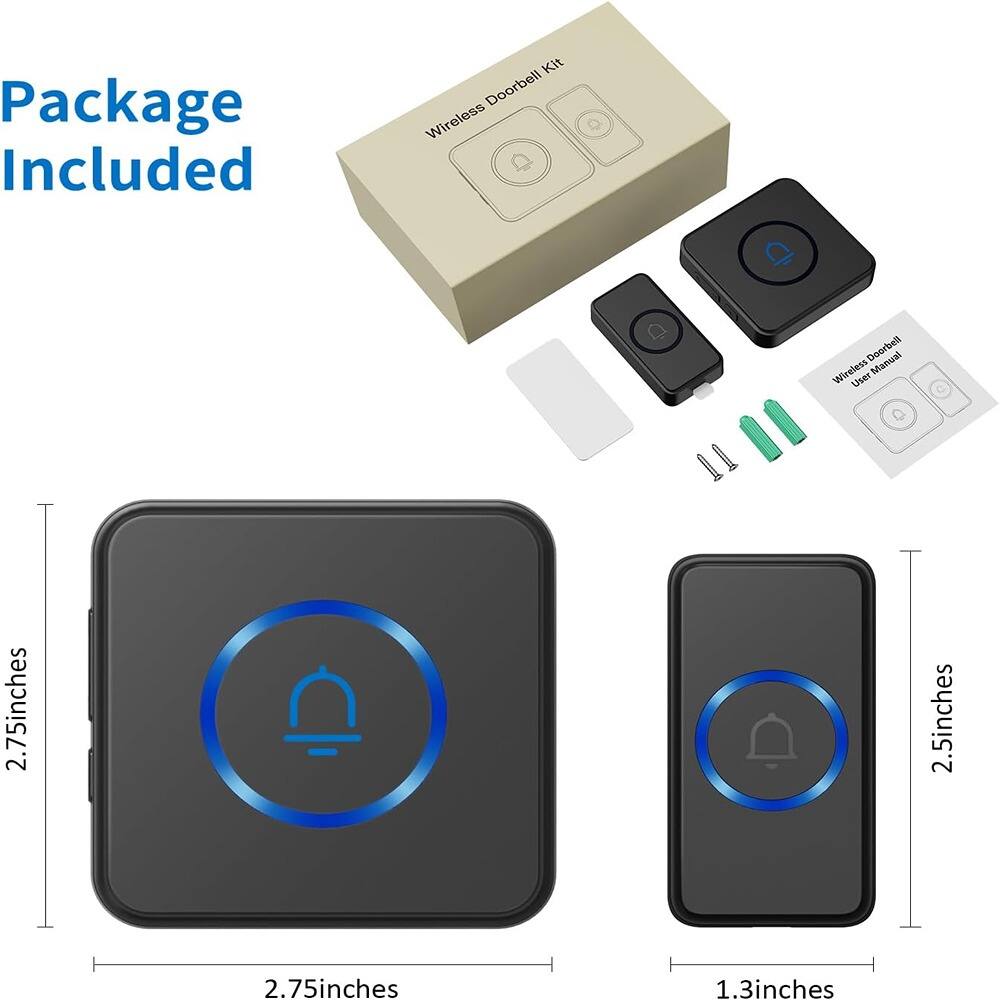 Package Included

Wireless Doorbell Kit

Wireless Doorbell User Manual

2.75 inches
2.5 inches
1.3 inches