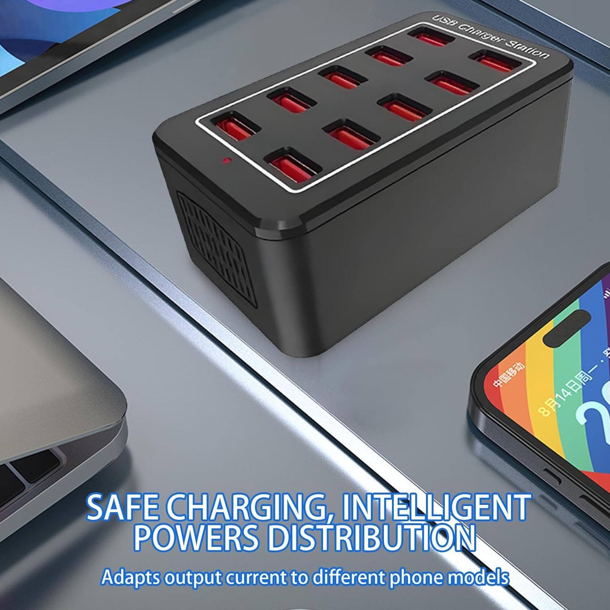 USB Charger Station  
3  
814  
SAFE CHARGING, INTELLIGENT POWERS DISTRIBUTION  
Adapts output current to different phone models