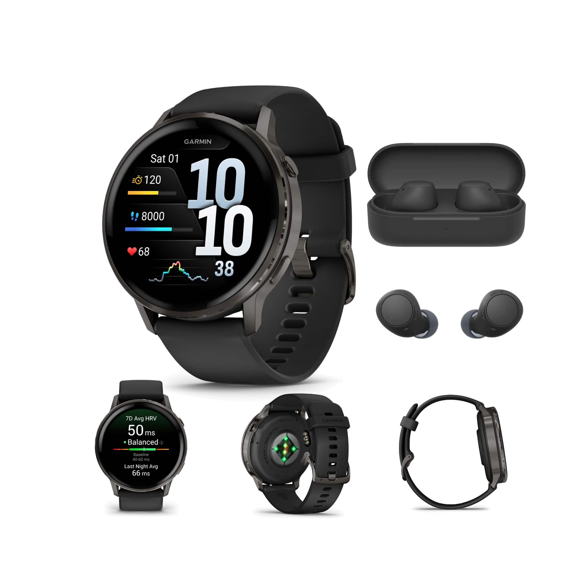 Garmin - Venu 4 45mm AMOLED (Slate/Black) GPS Smartwatch with Earbuds Bundle - VENU445B-510 - (2025)