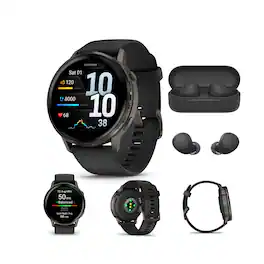 Garmin - Venu 4 45mm AMOLED (Slate/Black) GPS Smartwatch with Earbuds Bundle - VENU445B-510 - (2025)