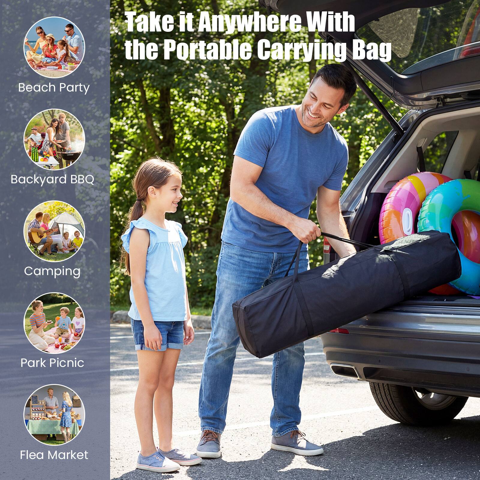 Take it Anywhere With the Portable Carrying Bag

- Beach Party
- Backyard BBQ
- Camping
- Park Picnic
- Flea Market