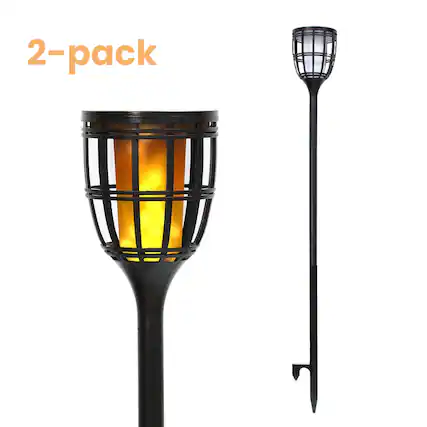 Front. Techko Maid - Solar Tiki Torch Path Lights LED Solar Flame Effect Weather Resistant IP65 (2-pack) - Black.