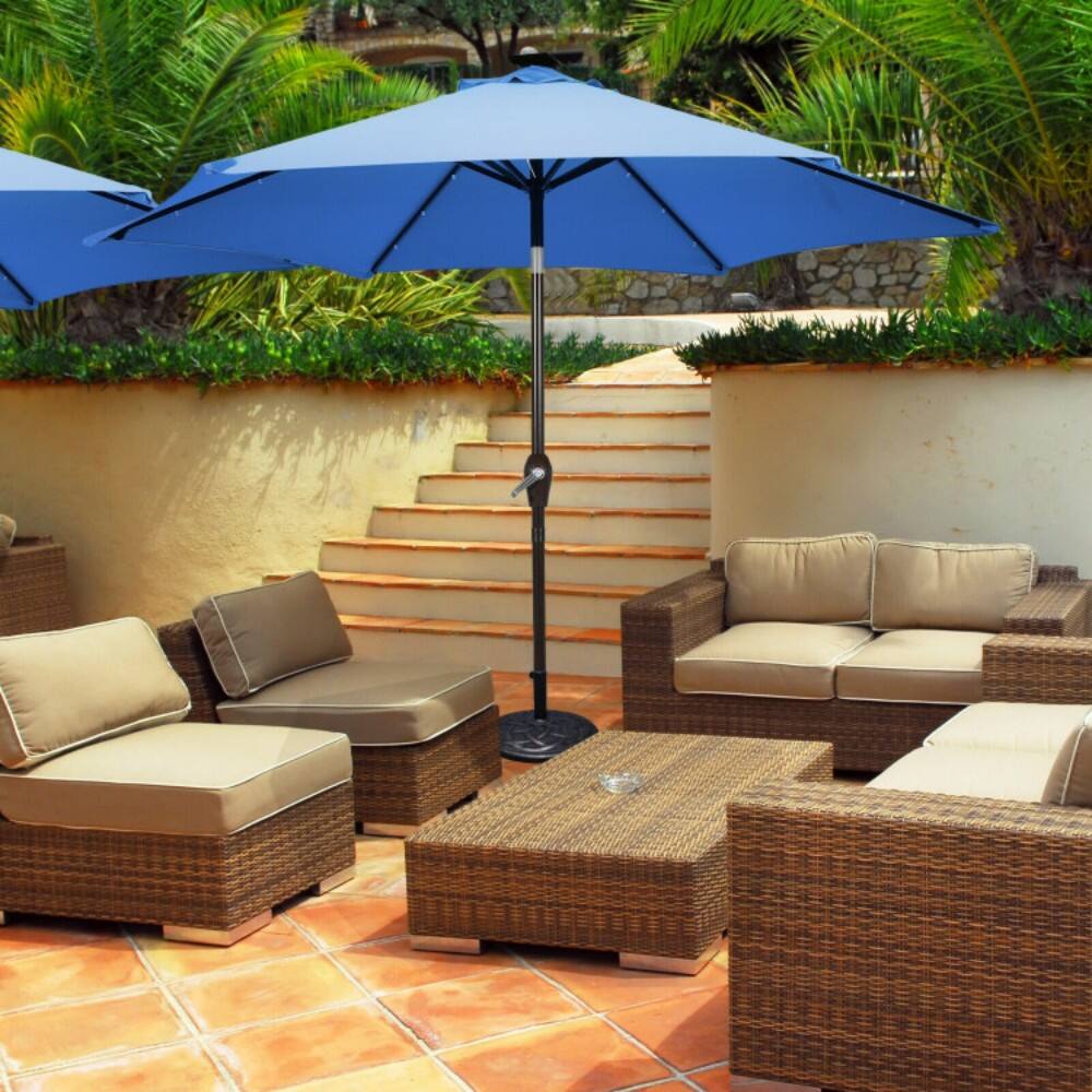 Angle. Mondawe - 9 Feet Solar LED Lighted Patio Market Umbrella with Tilt Adjustment without Base - Blue.