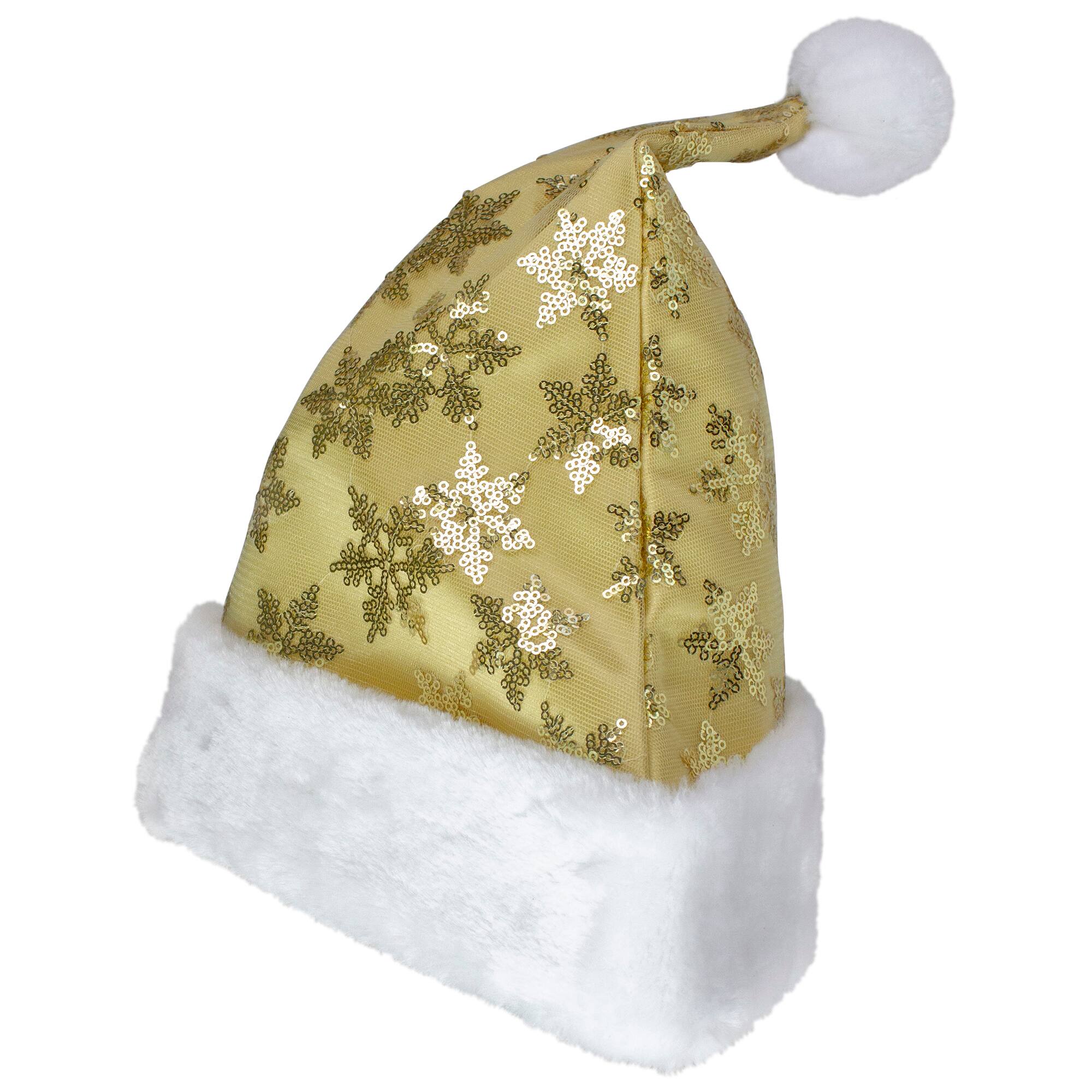 Alt View 1. Northlight - 21" Gold and White Sequin Snowflake Christmas Santa Hat Costume Accessory - Medium - Gold.