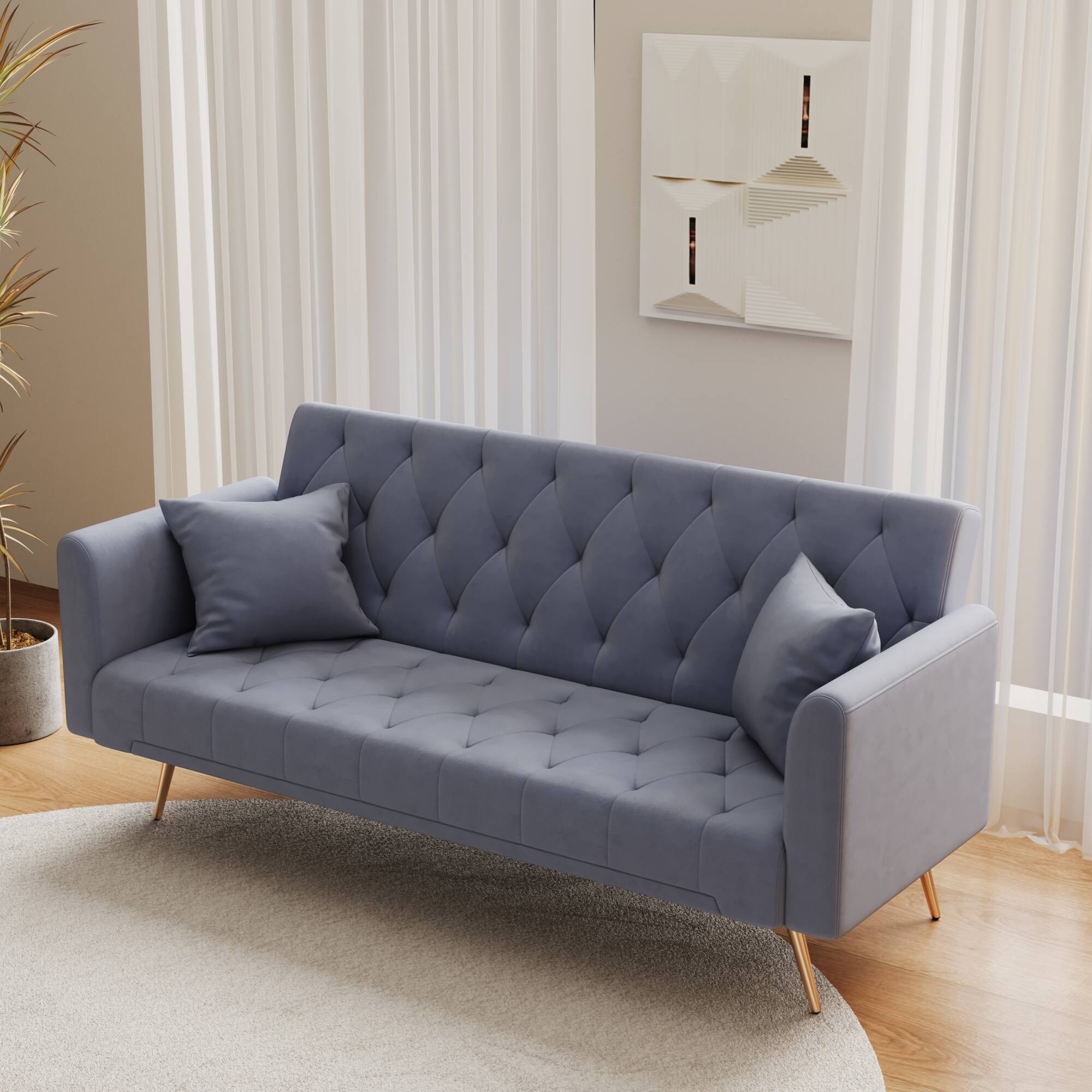 Alt View 5. GOODSILO - Convertible Velvet Sofa Bed with Adjustable Backrest for Small Spaces, Living Room and Office Use - Gray.