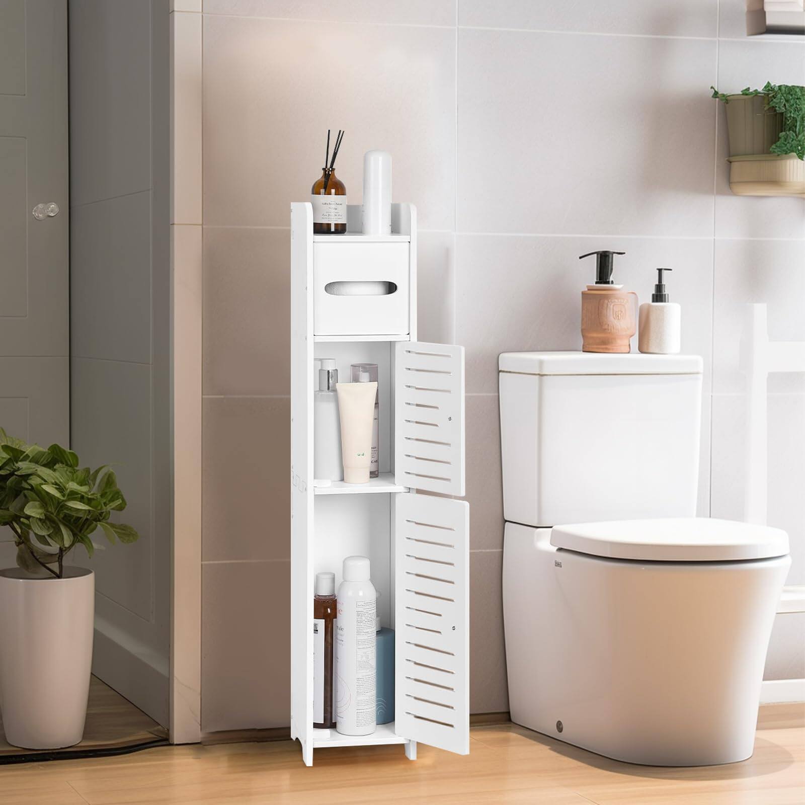 Alt View 5. Reds Spade - ShellKingdom Toilet Paper Holder Stand, Bathroom Storage Cabinet with Doors and Shelves, Slim Storage Cabin... - 30.7 x 6 x 6 inch.