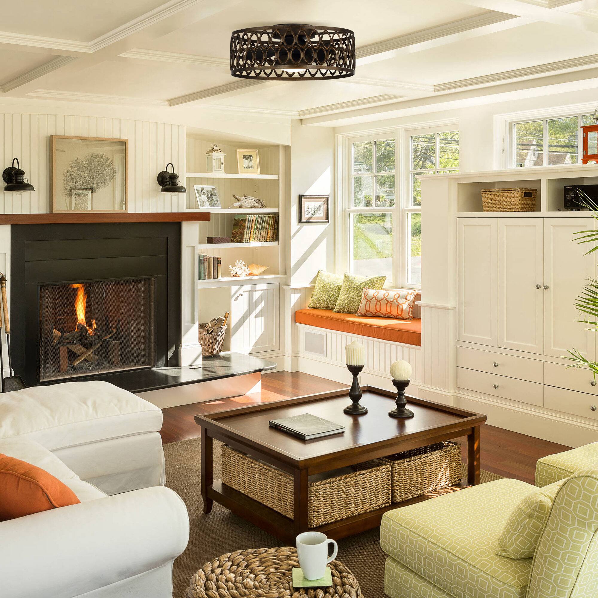 Angle. Parrot Uncle - 21" Industrial LED Flush Mount Ceiling Fan with Lights and Remote Control - Bronze.