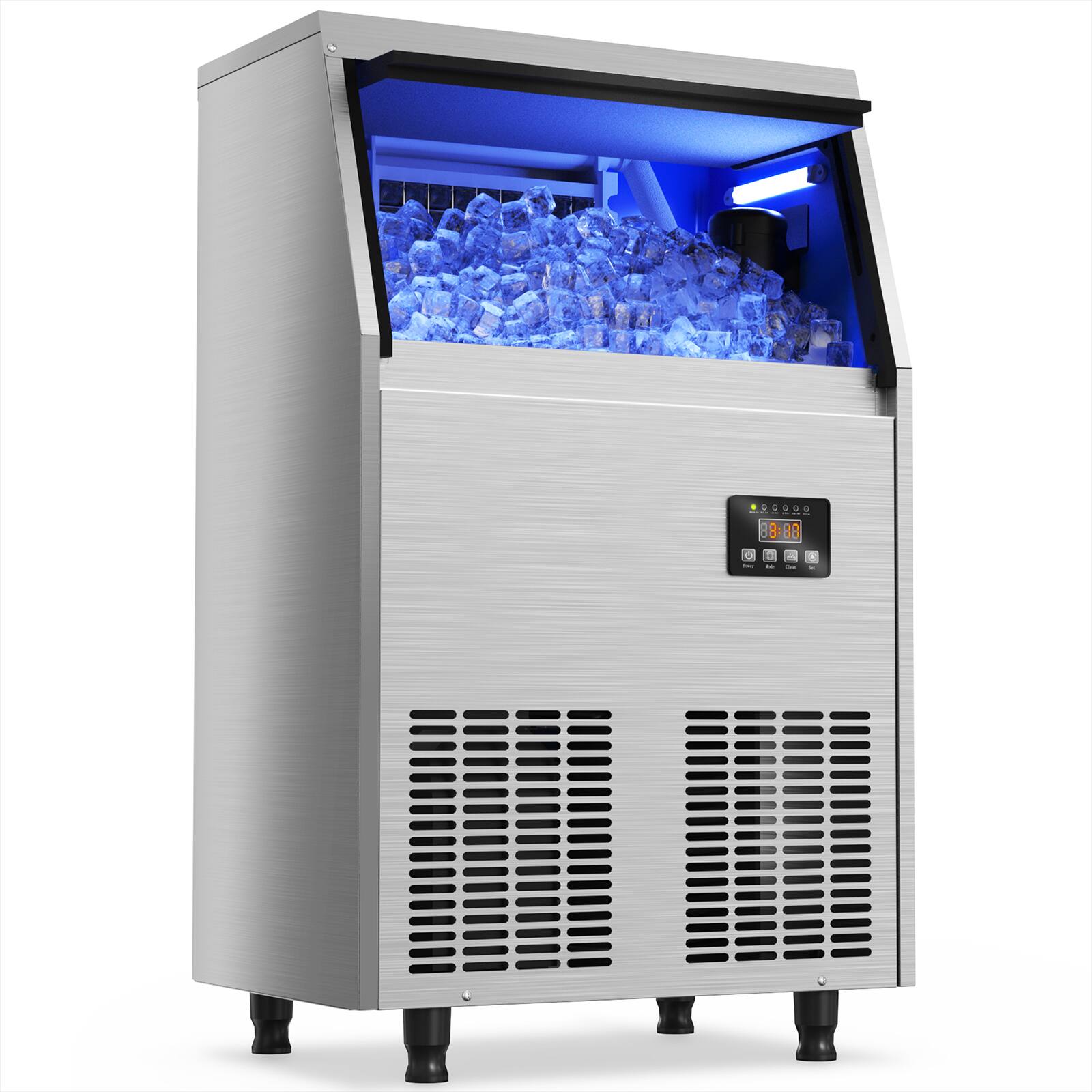 Front. Coolski - Coolski Commercial Ice Maker, 100LBS/24H Ice Maker Machine with 35lbs Storage Capacity, 45 Ice Cubes in 12-15 Minutes - Silver.