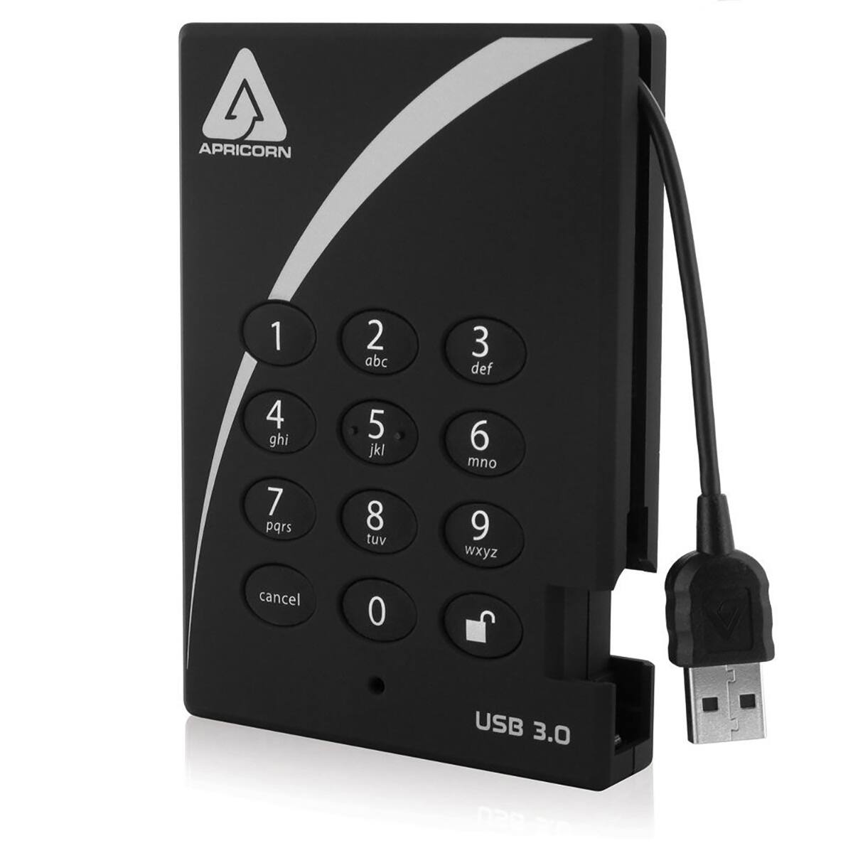 APRICORN

1 abc
2 def
3 ghi
4 jkl
5 mno
6 pqrs
7 tuv
8 wxyz

cancel

USB 3.0