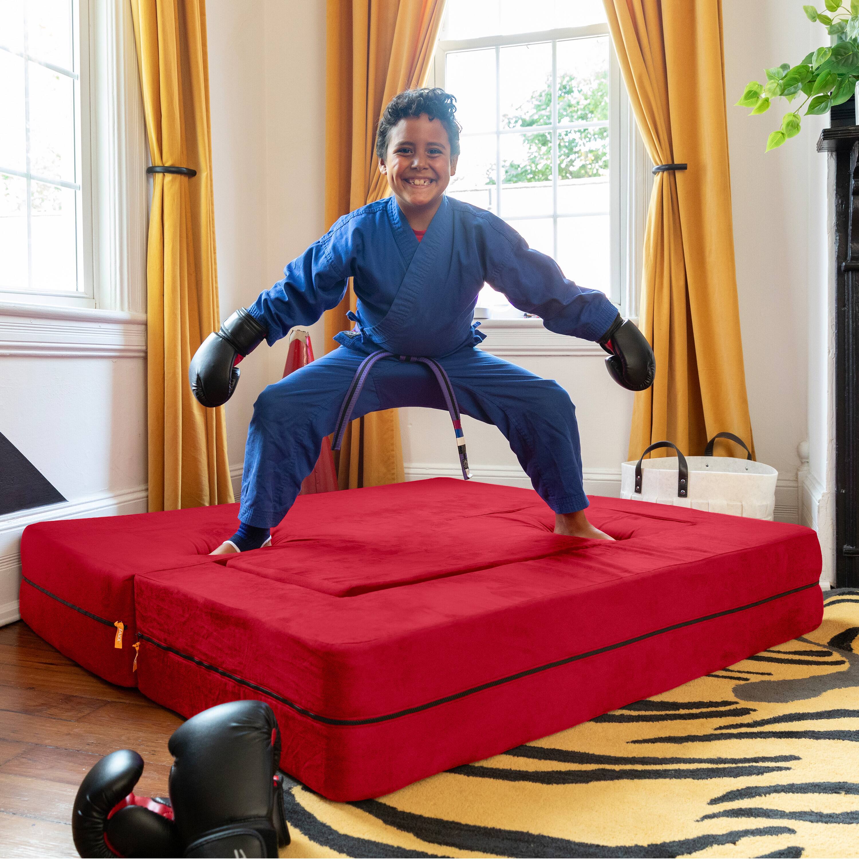 Alt View 6. Jaxx - Jaxx Zipline Kids Sofa & Large Ottoman, 3 in 1 Fold Out Sofa, Big Kids Edition, Cherry - Cherry.