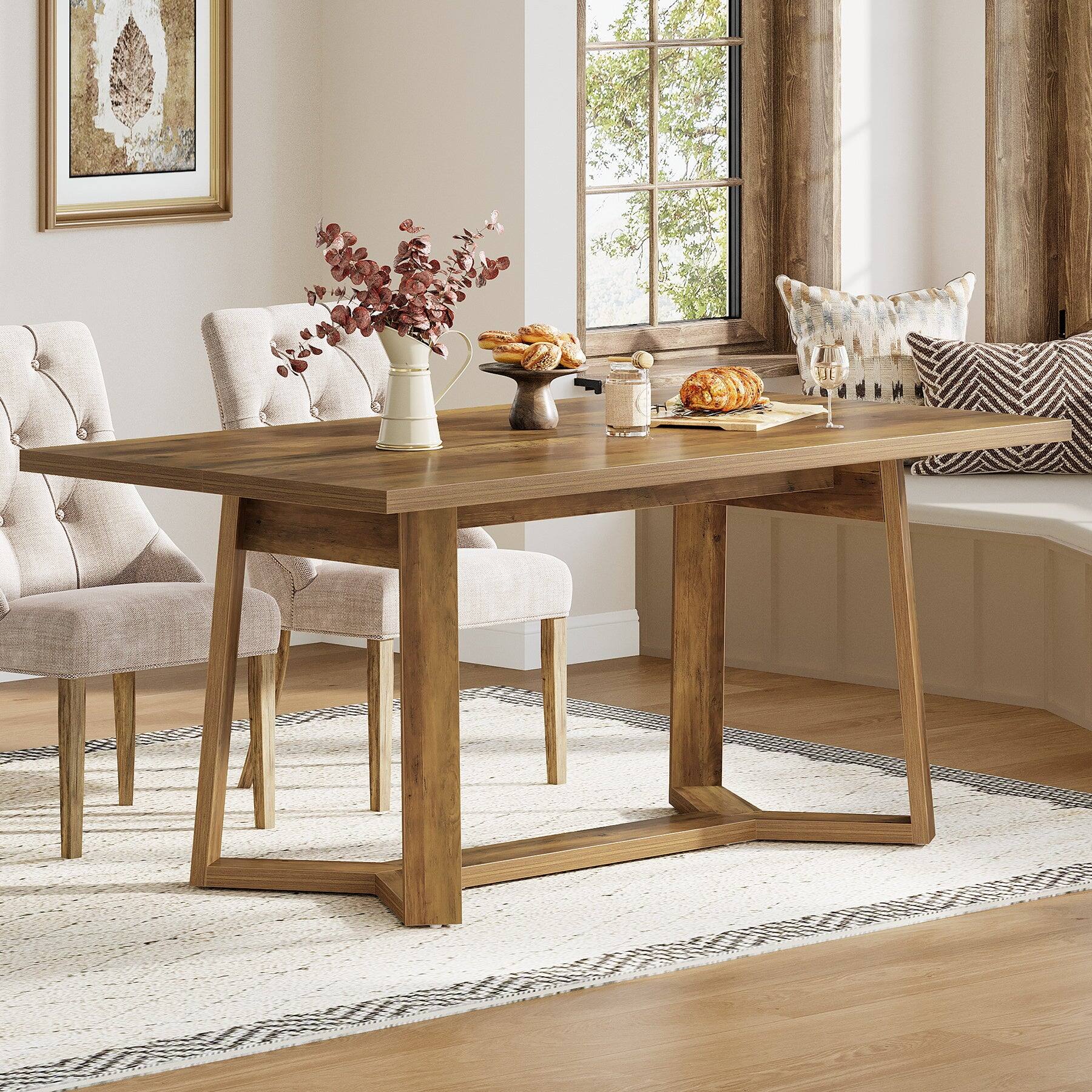 Angle. Tribesigns - Dining Table with Engineered Wood Construction and Rectangular Top for Dining Room, Kitchen and Living Room - Brown.