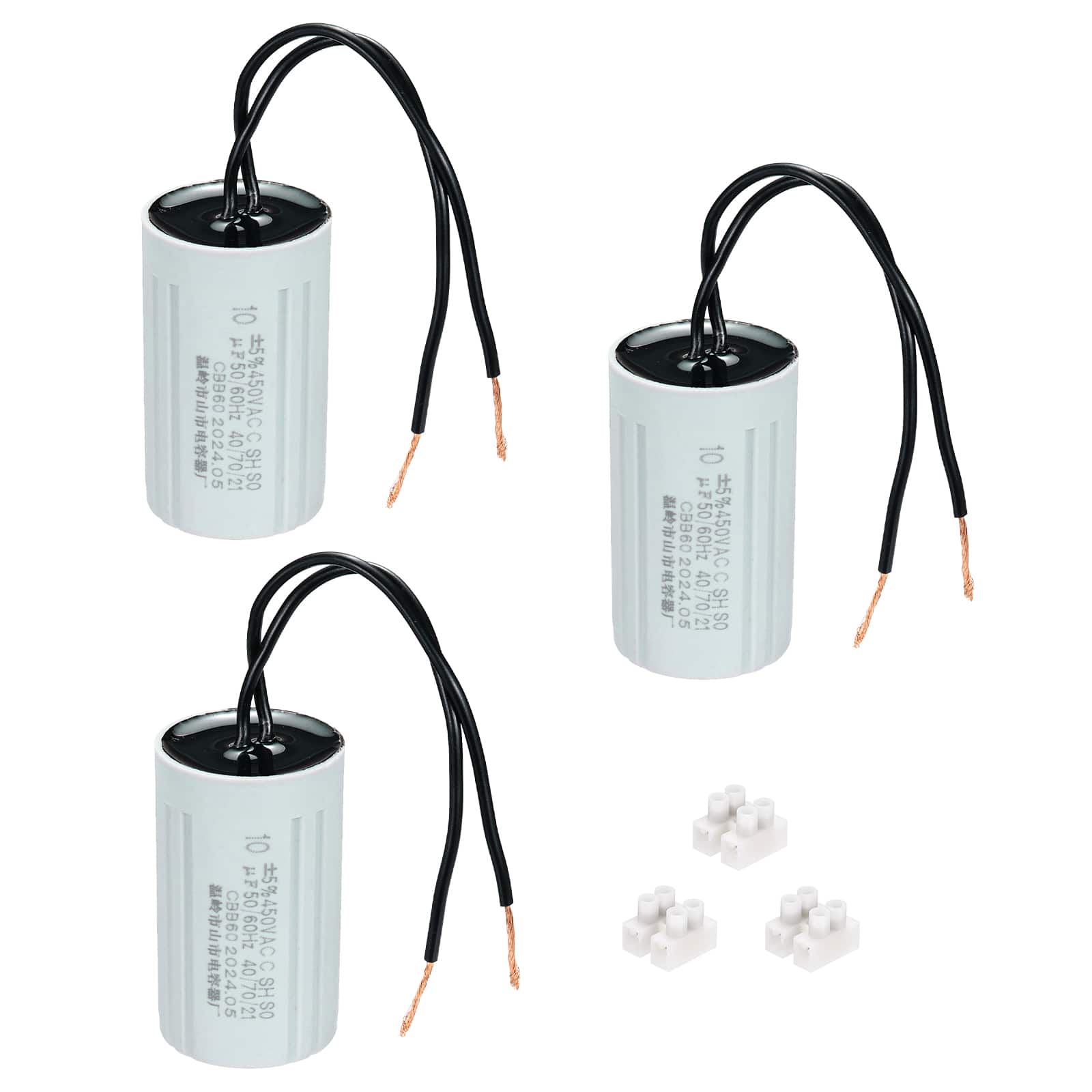 Unique Bargains - 3pcs 10uF CBB60 Running Capacitor, AC 450V 2 Wires 50/60Hz Cylinder 60x35mm for Water Pumps, Washing Machines - Gray