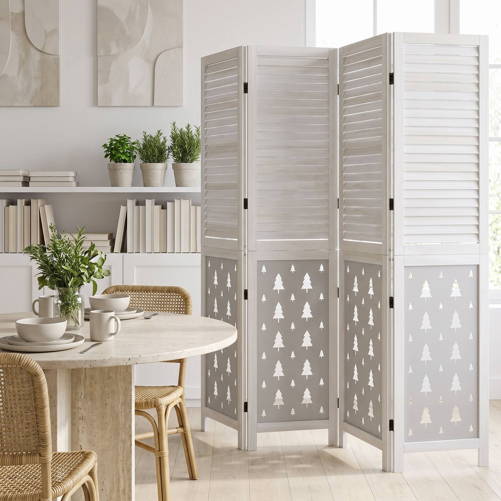 Alt View 1. Costway - Costway 67" Tall Wood Room Divider, 4 Panel, Folding Privacy Screen for Room Separation - White.