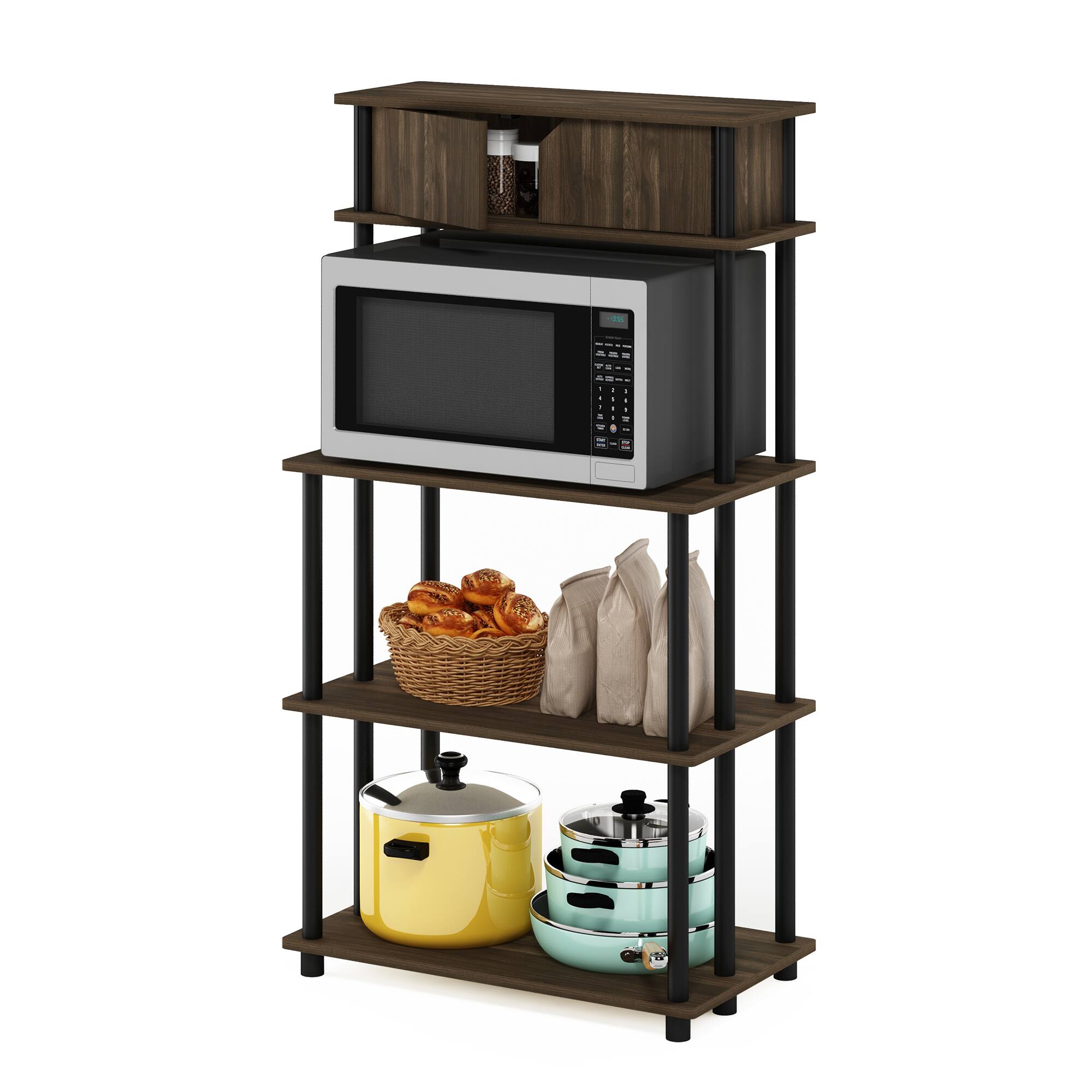 Alt View 3. Furinno - Turn-N-Tube Toolless Kitchen Storage Shelf with Top Cabinet - Columbia Walnut/Black.