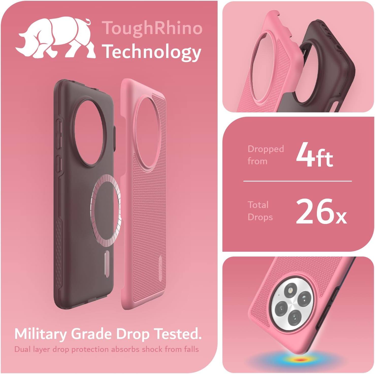 ToughRhino Technology

Dropped from 4ft  
Total Drops 26x

Military Grade Drop Tested.  
Dual layer drop protection absorbs shock from falls