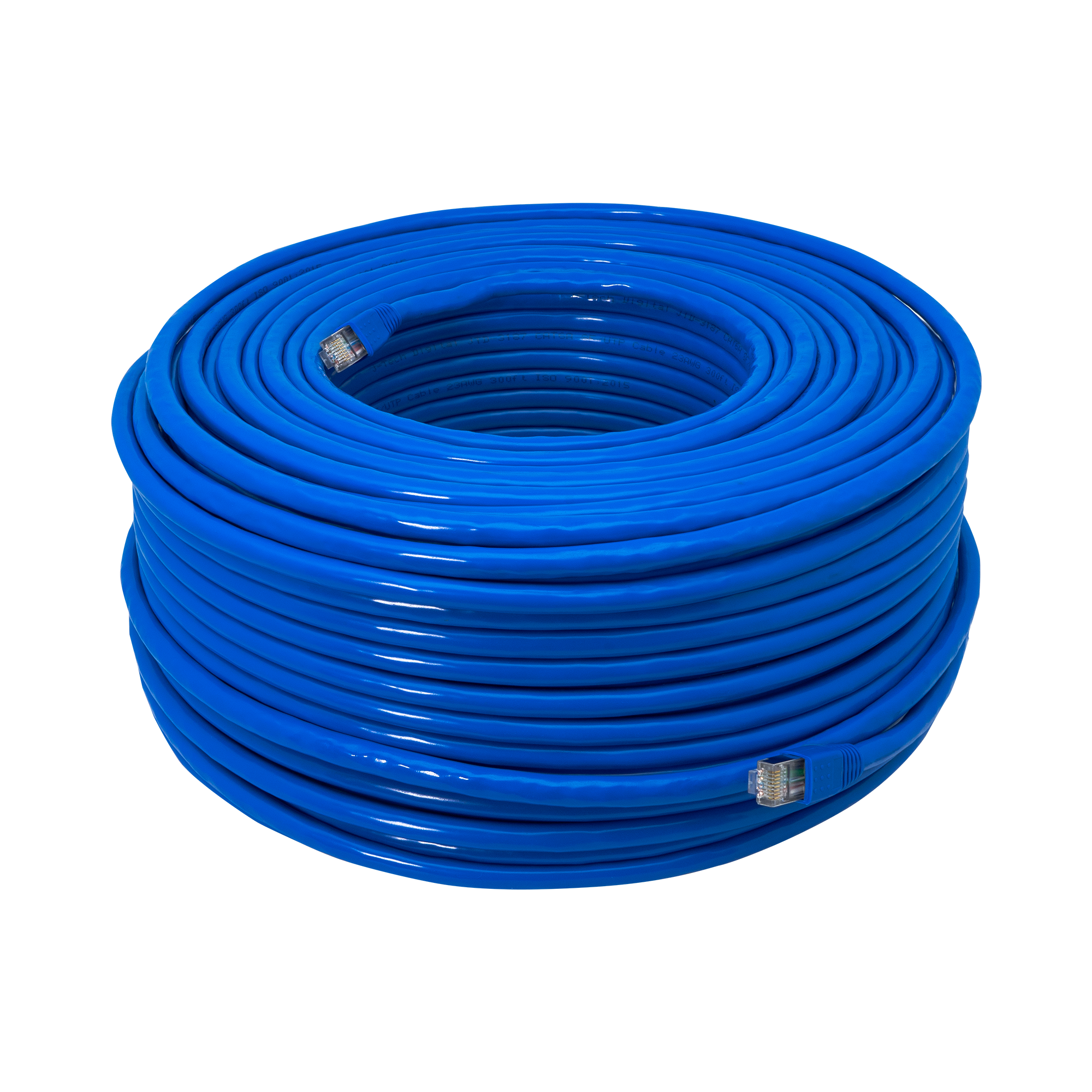 J-Tech Digital - 300ft CAT6A Ethernet Cable - SF/UTP Solid Pure Copper 23AWG - Blue