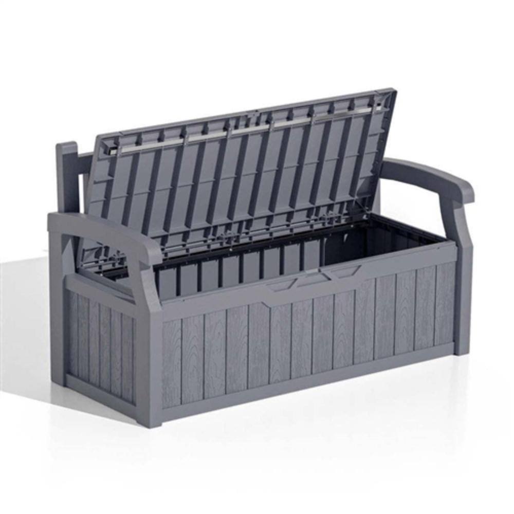 Left. Hivvago - Heavy Duty Plastic Outdoor Storage Garden Bench Patio Deck Box - Grey.